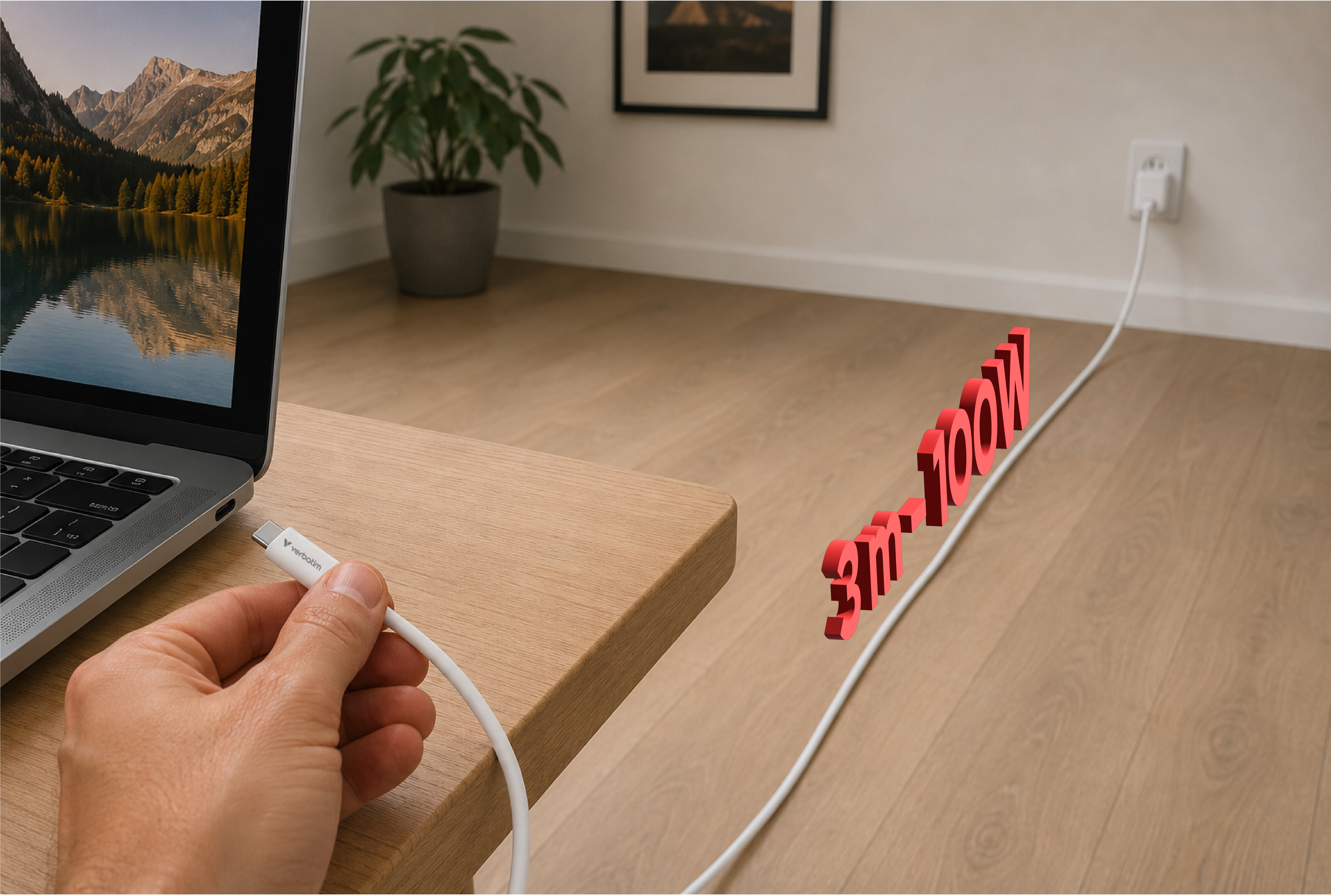 Verbatim Sync & Charge USB-C to USB-C 100W 3m - White