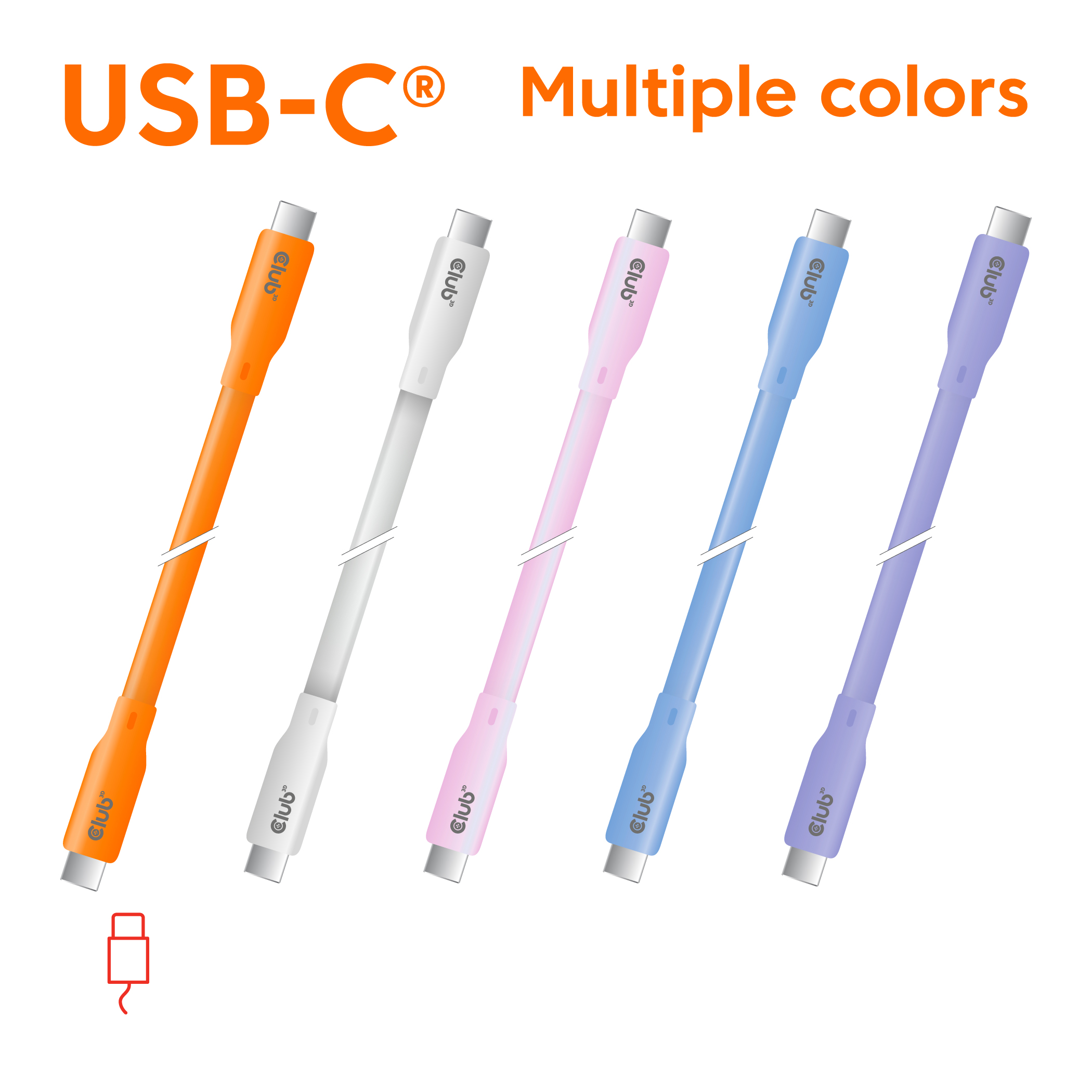 Club3D Lifestyle USB-C Kabel PD 240W,20Gbps 2m orangeSt/St retail