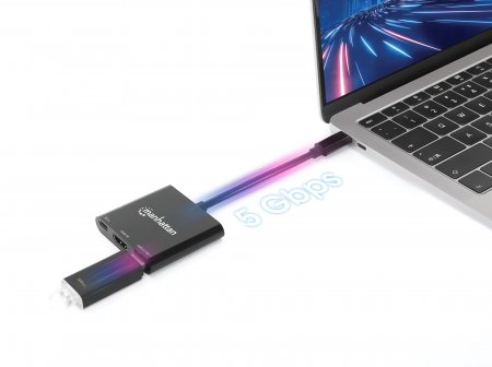 MANHATTAN USB-C auf HDMI 3-in-1 Docking-Konverter mit Power Delivery 100W HDMI 4K30Hz USB-A 5Gbit/s Buchsen Passthrough-Ladeanschl.
