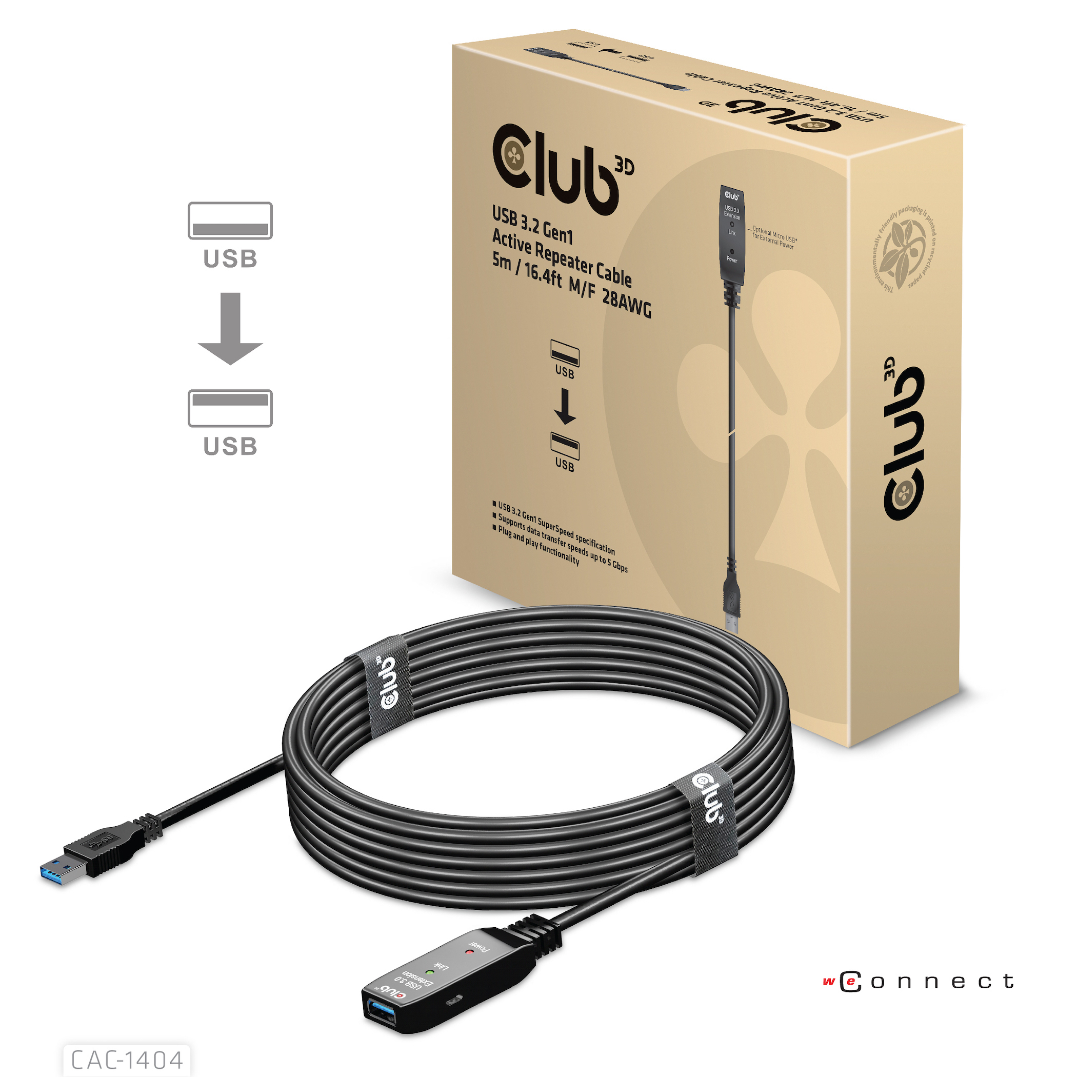Club3D USB 3.2 A Verlängerungskabel 5m aktiv 5 Gbps St/Bu retail