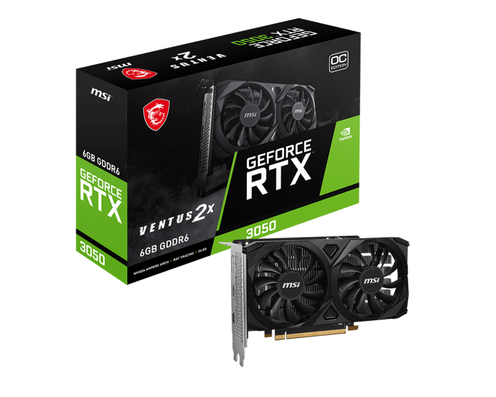MSI RTX3050 VENTUS 2X E OC 6GB GDDR6 HDMI DVI DP