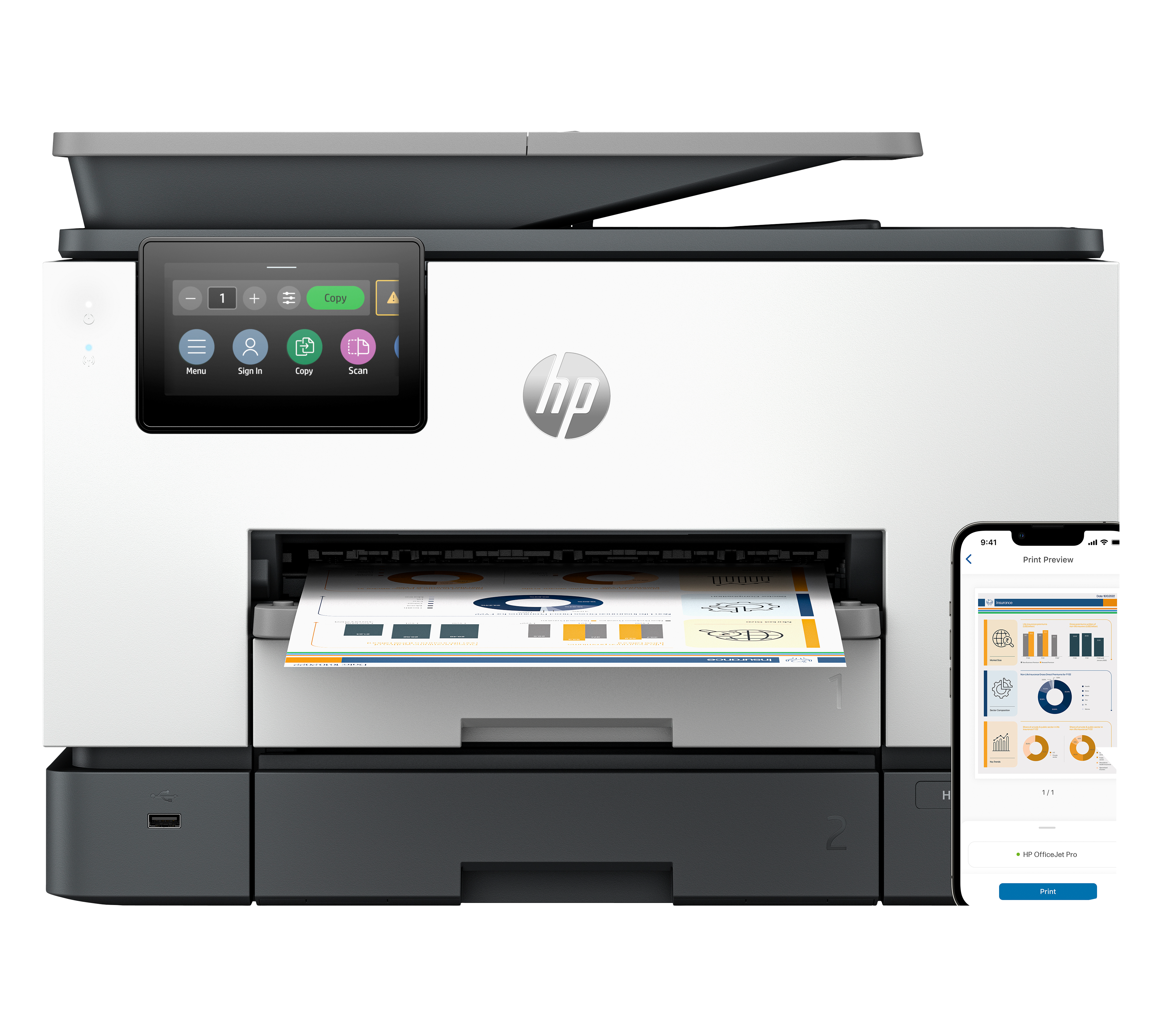 HP OfficeJet Pro 9130b All-in-One 4 in 1 Tintenstrahl-Multifunktionsdrucker grau