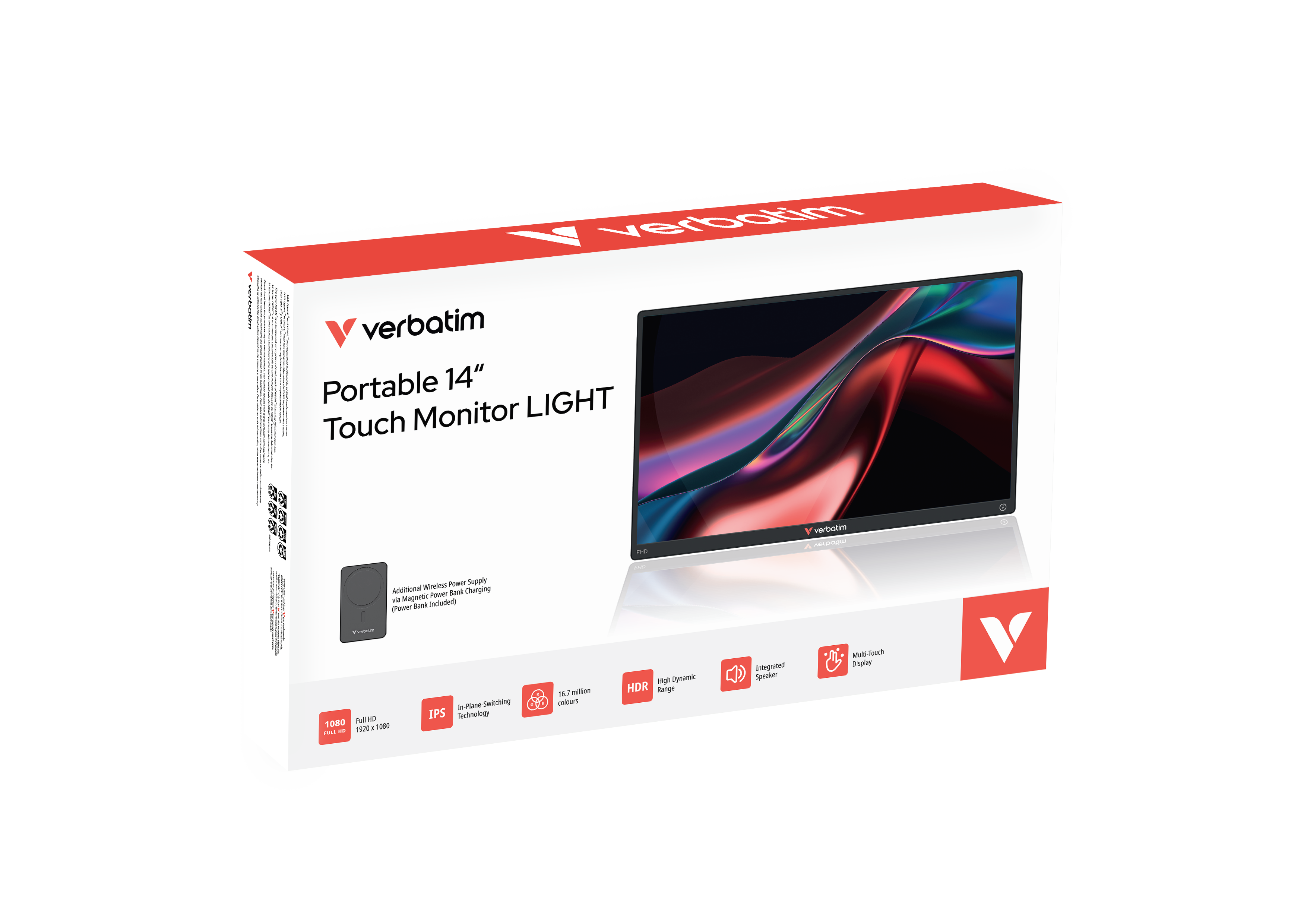 Verbatim Portable 14" FHD Touch Monitor LIGHT with Wireless Power Supply incl. Power Bank 5000mAh