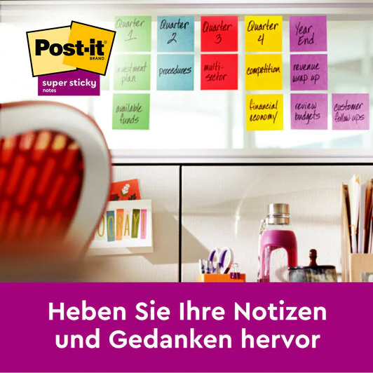 Post-it® Super Sticky Schulbus Haftnotizen extrastark farbsortiert, 8 Blöcke