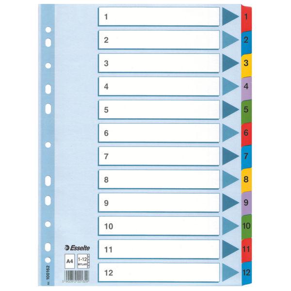 Esselte Ordnerregister DIN A4 Vollformat 1-12 farbig 12-teilig, 1 Satz