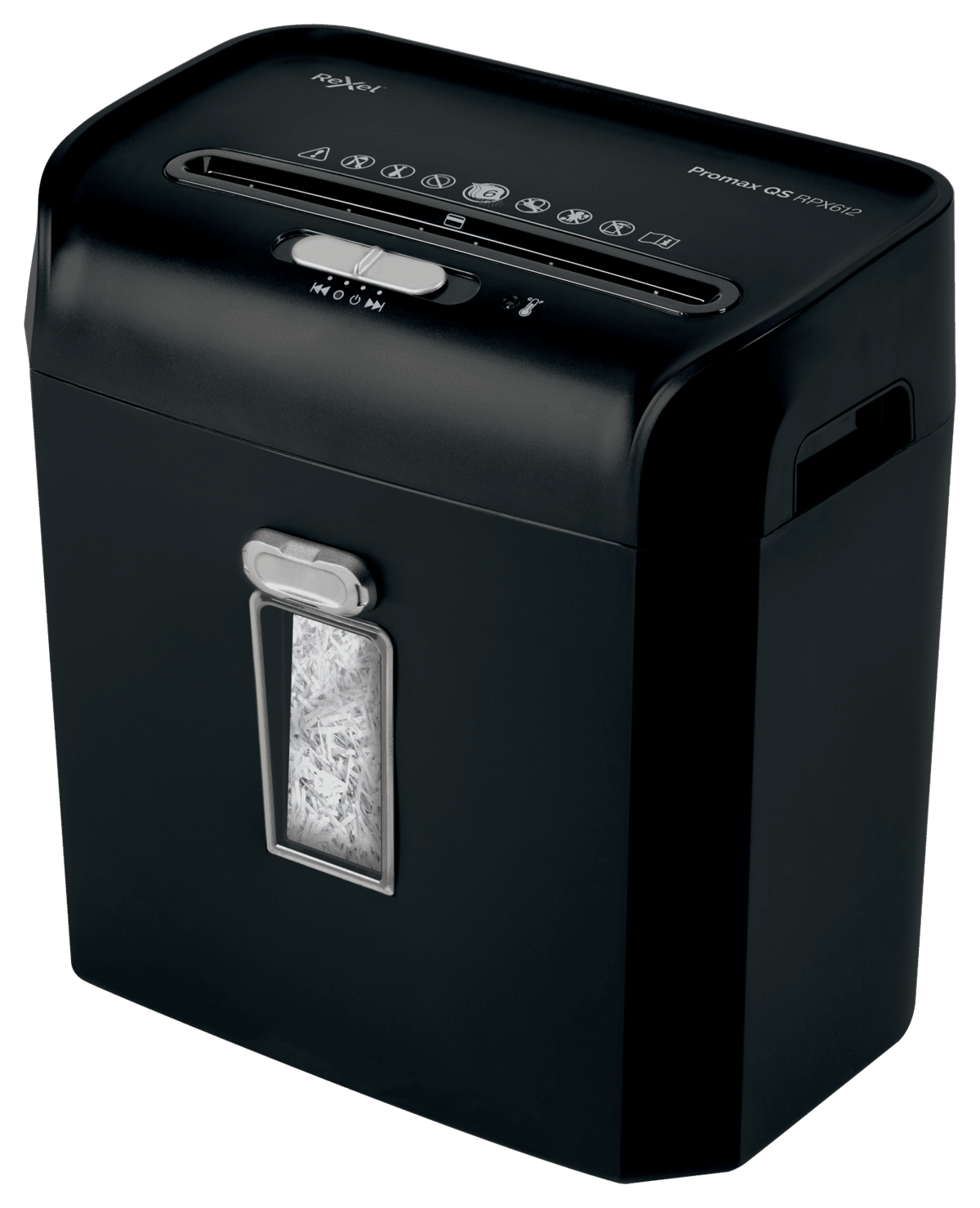 Rexel ProMax RPX612 Aktenvernichter mit Partikelschnitt P-4, 4 x 40 mm, bis 6 Blatt, schwarz