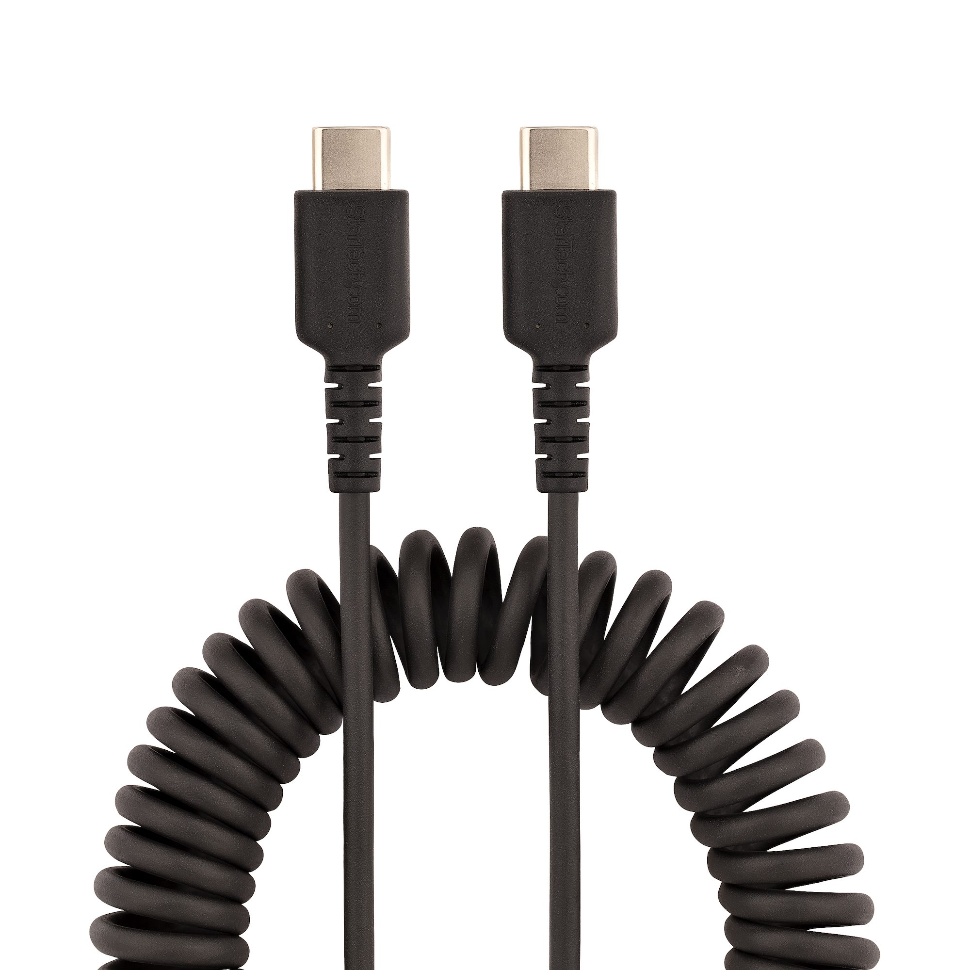 STARTECH.COM 3ft 1m USB C Charging Cable Coiled Heavy Duty Fast Charge & Sync USB-C Cable High Quality USB 2.0 Type-C Cable Black