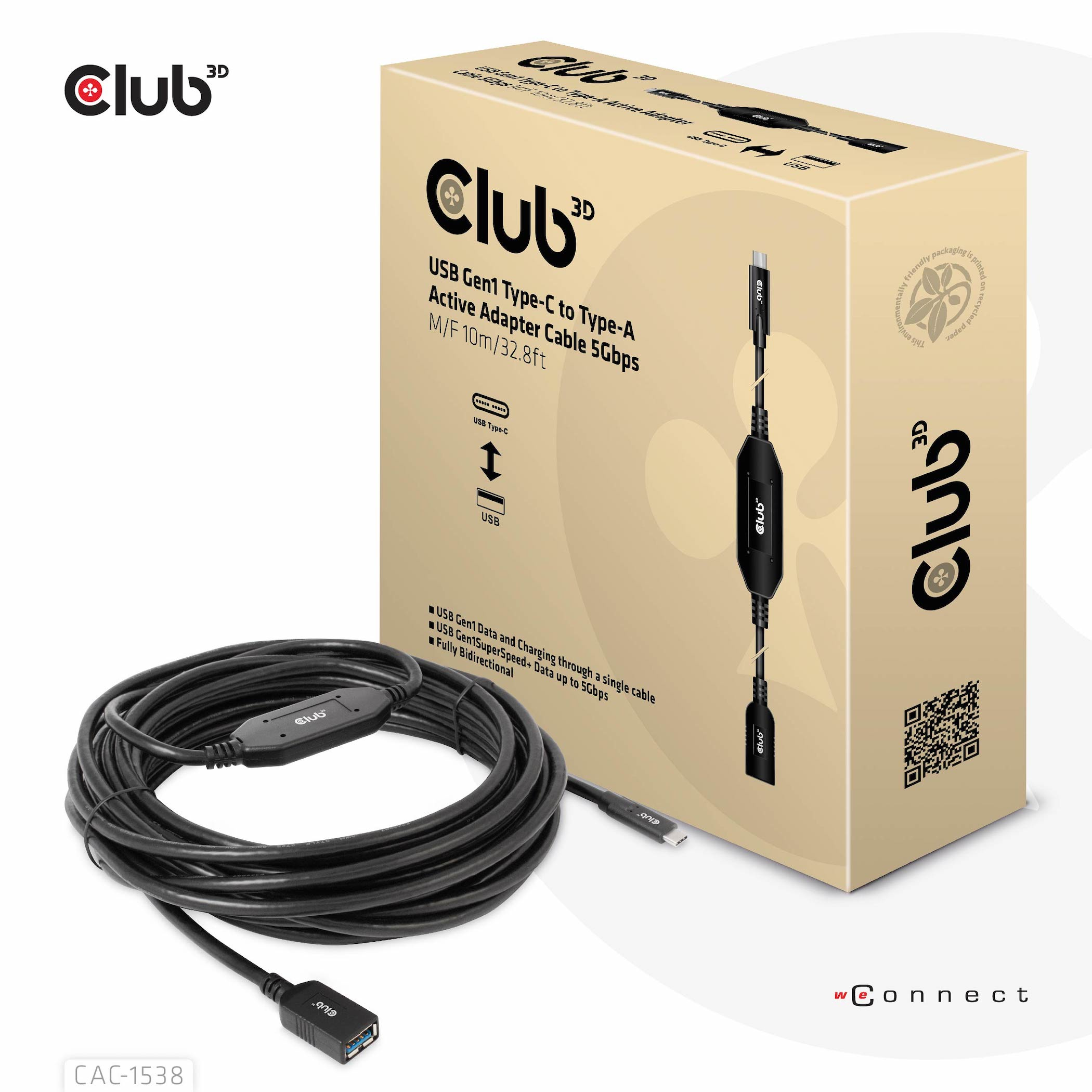 Club3D Kabel USB 3.2 Typ C  USB Typ A 5Gbps St/Bu 10m retail