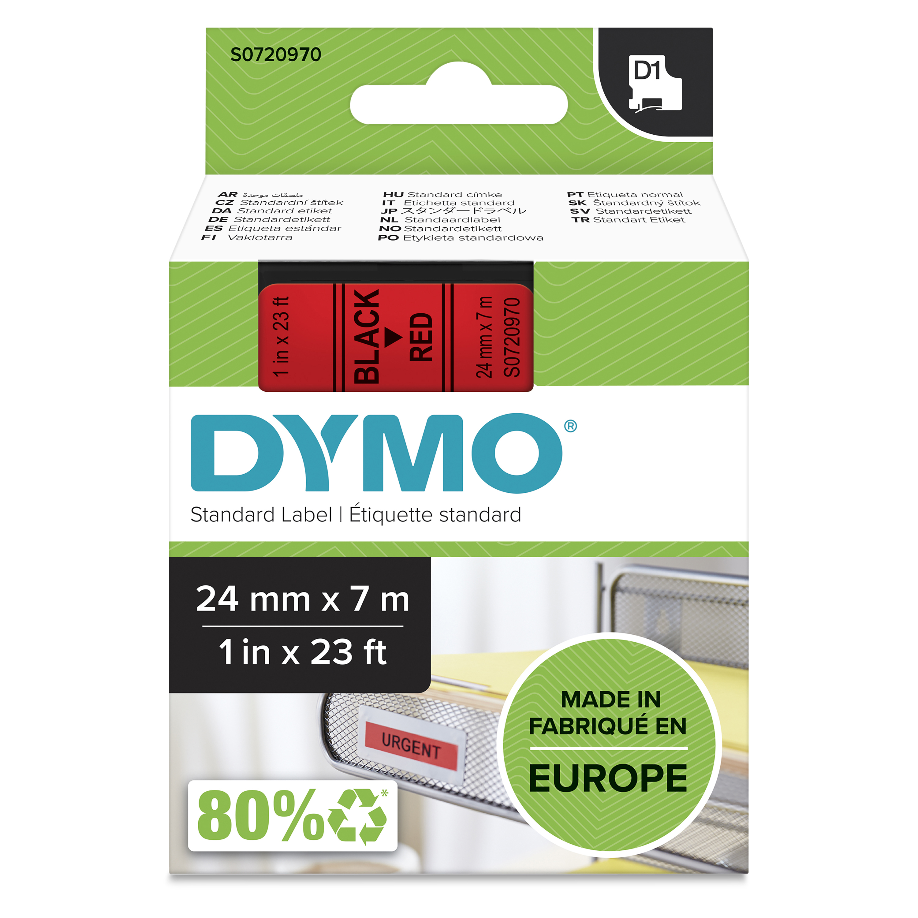 DYMO Schriftband D1 53717 S0720970, 24 mm, schwarz auf rot, 1 St.