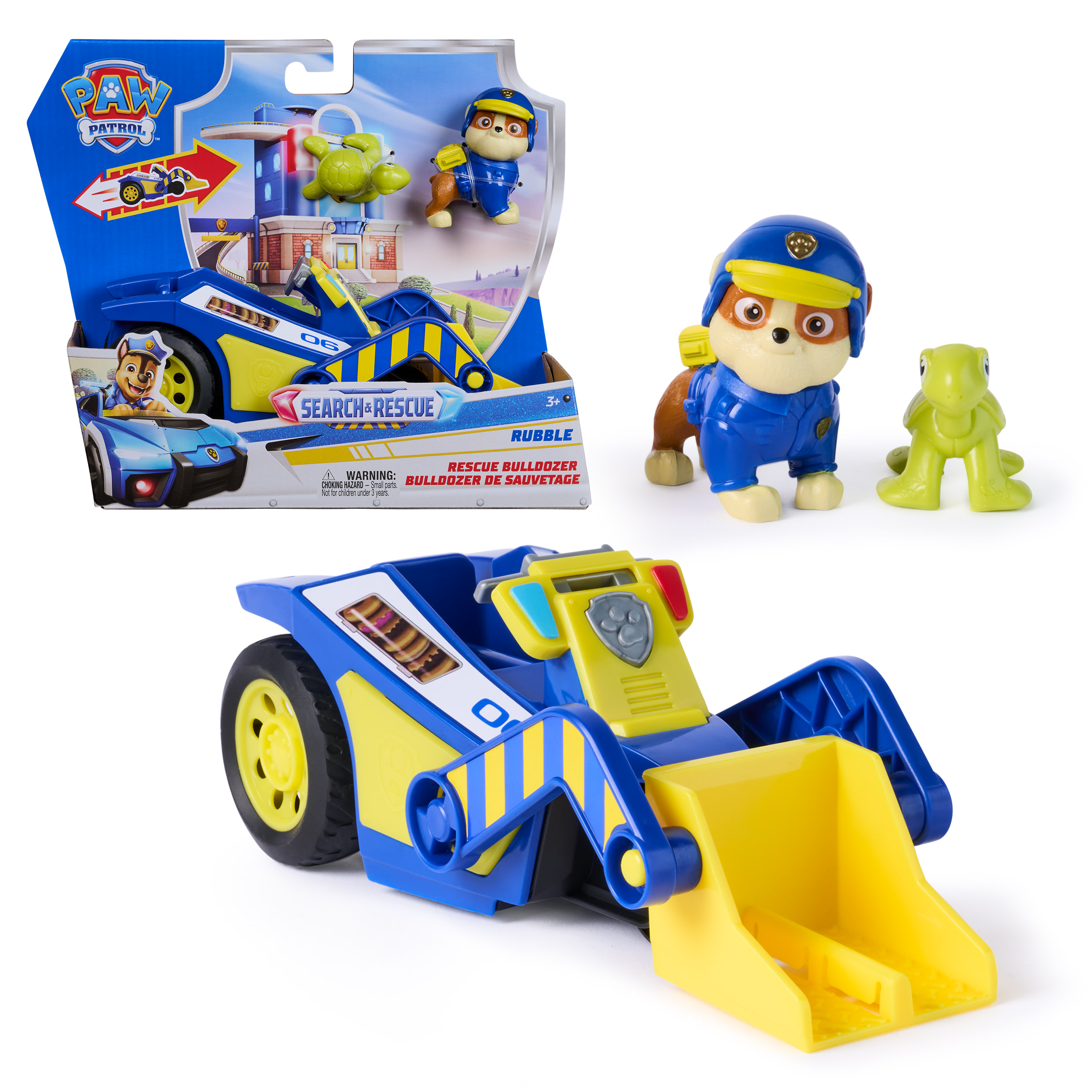 Paw Patrol - Search & Rescue: Rubbles Rettungs-Bulldozer mit 2 Figuren, Spielfahrzeug