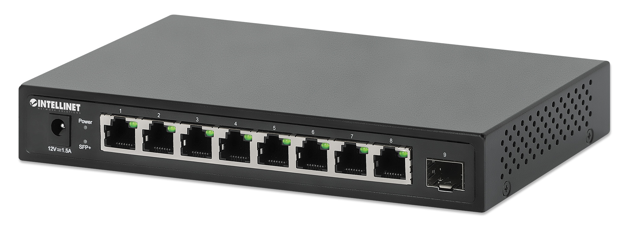 INTELLINET 9-Port Switch mit 8 x 2,5G Ethernet-Ports und 1 SFP+ Uplink Unmanaged Desktop-Format optionale Wandmontage