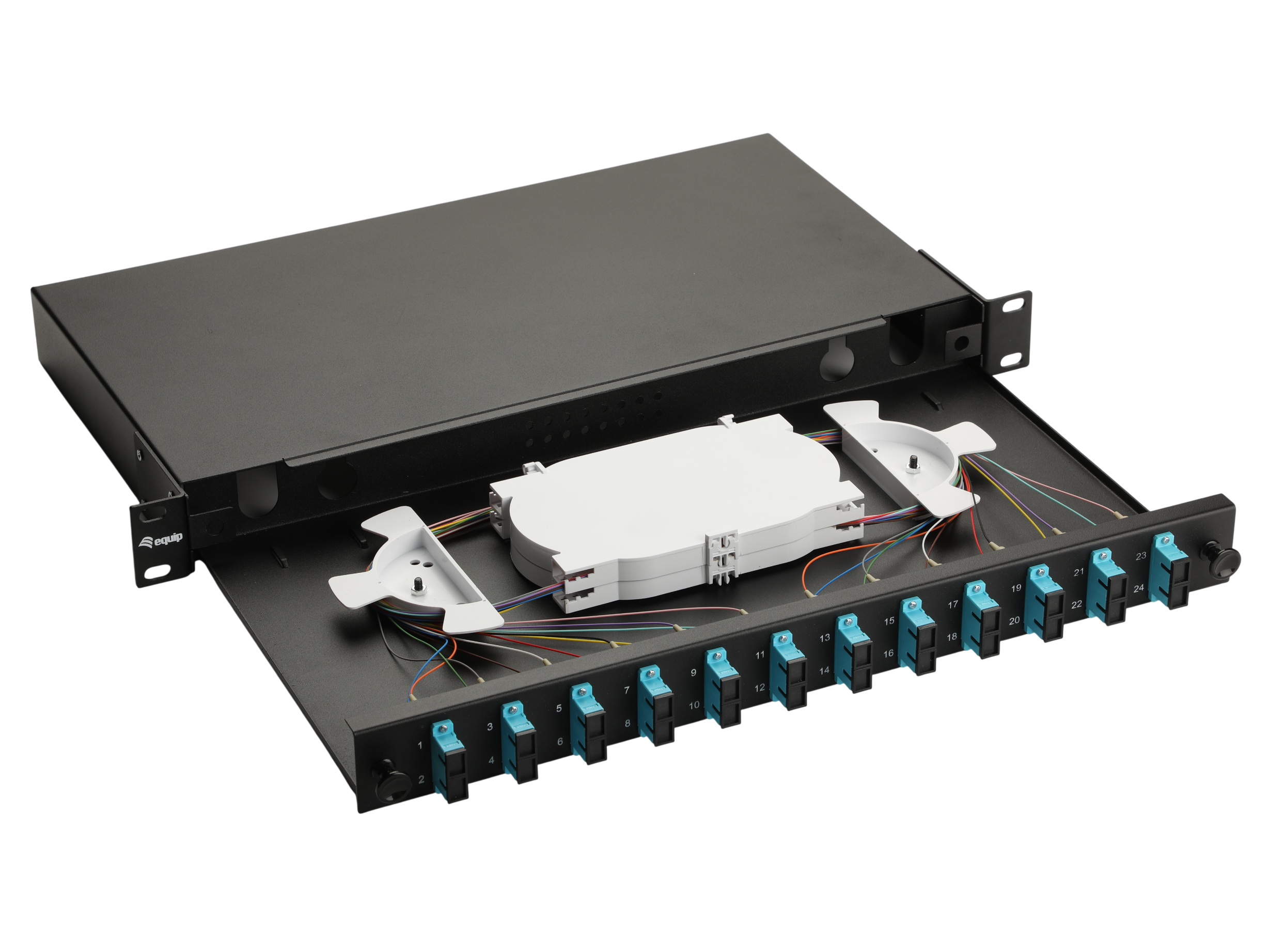 Equip LWL-Spleißkasten 12-Port SC-Duplex OM3 1U komplett sw