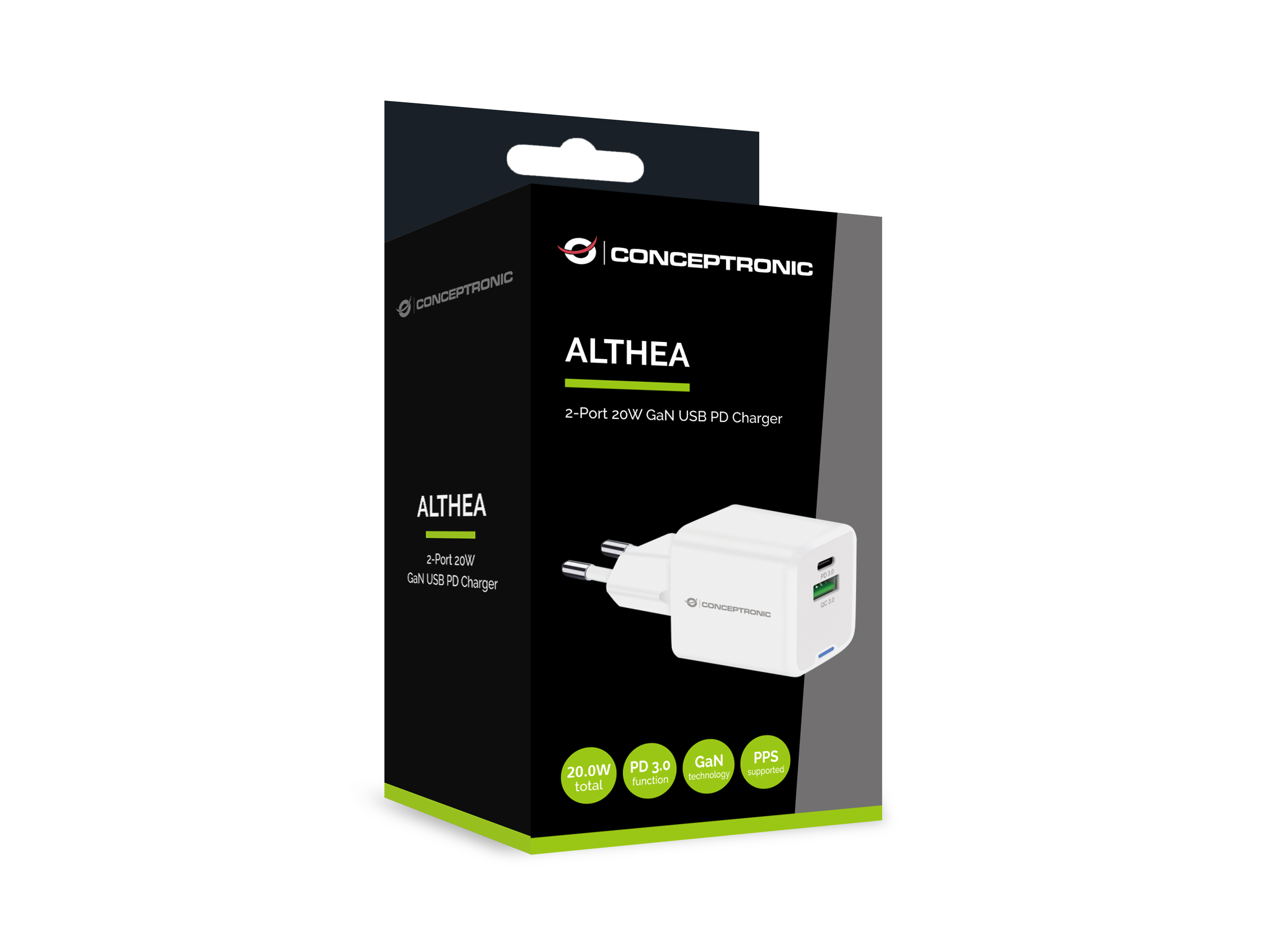 CONCEPTRONIC Ladegerät 2Port GaN USB-C/-A 20WPD3.0/PPS ws