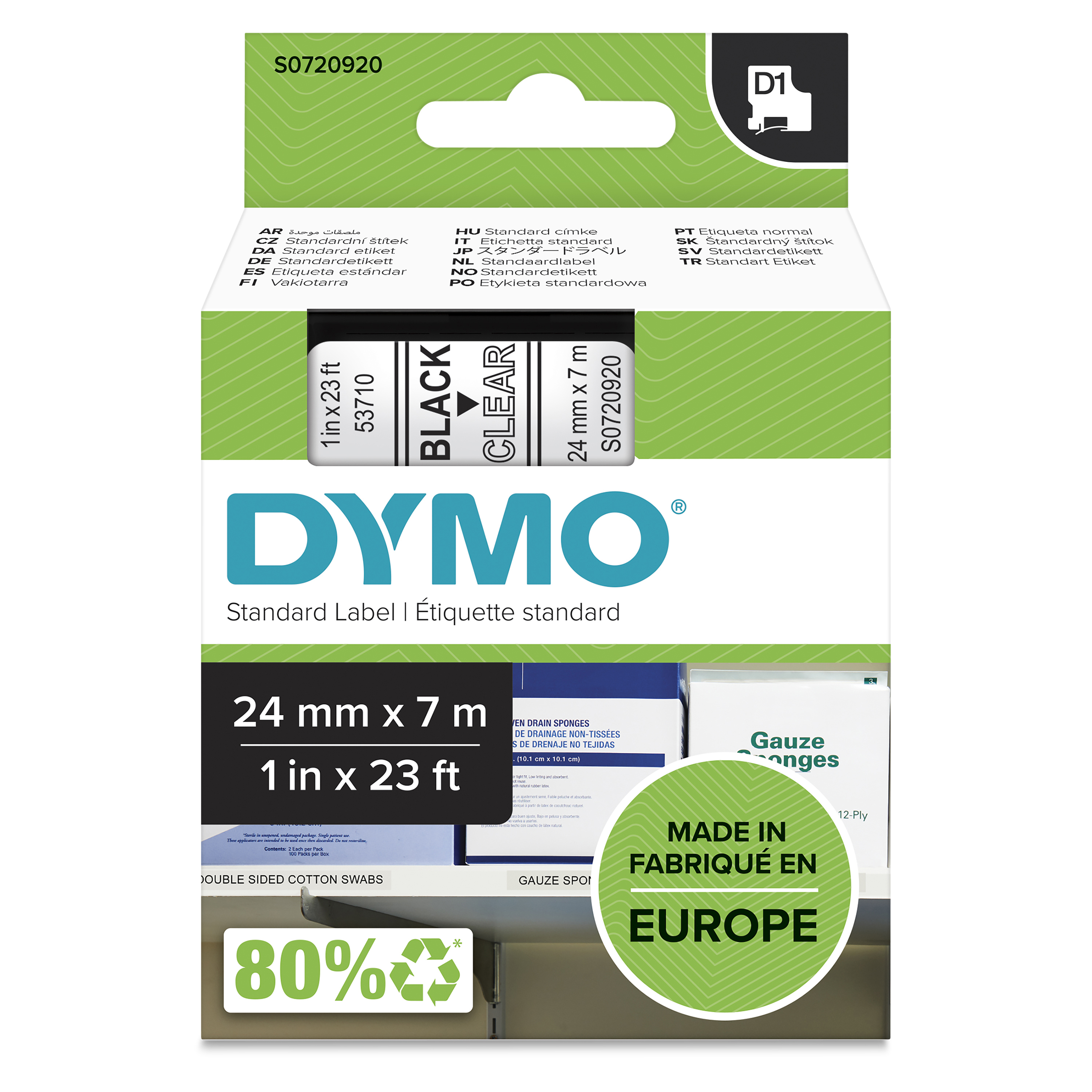 DYMO Schriftband D1 53710 S0720920, 24 mm, schwarz auf transparent, 1 St.
