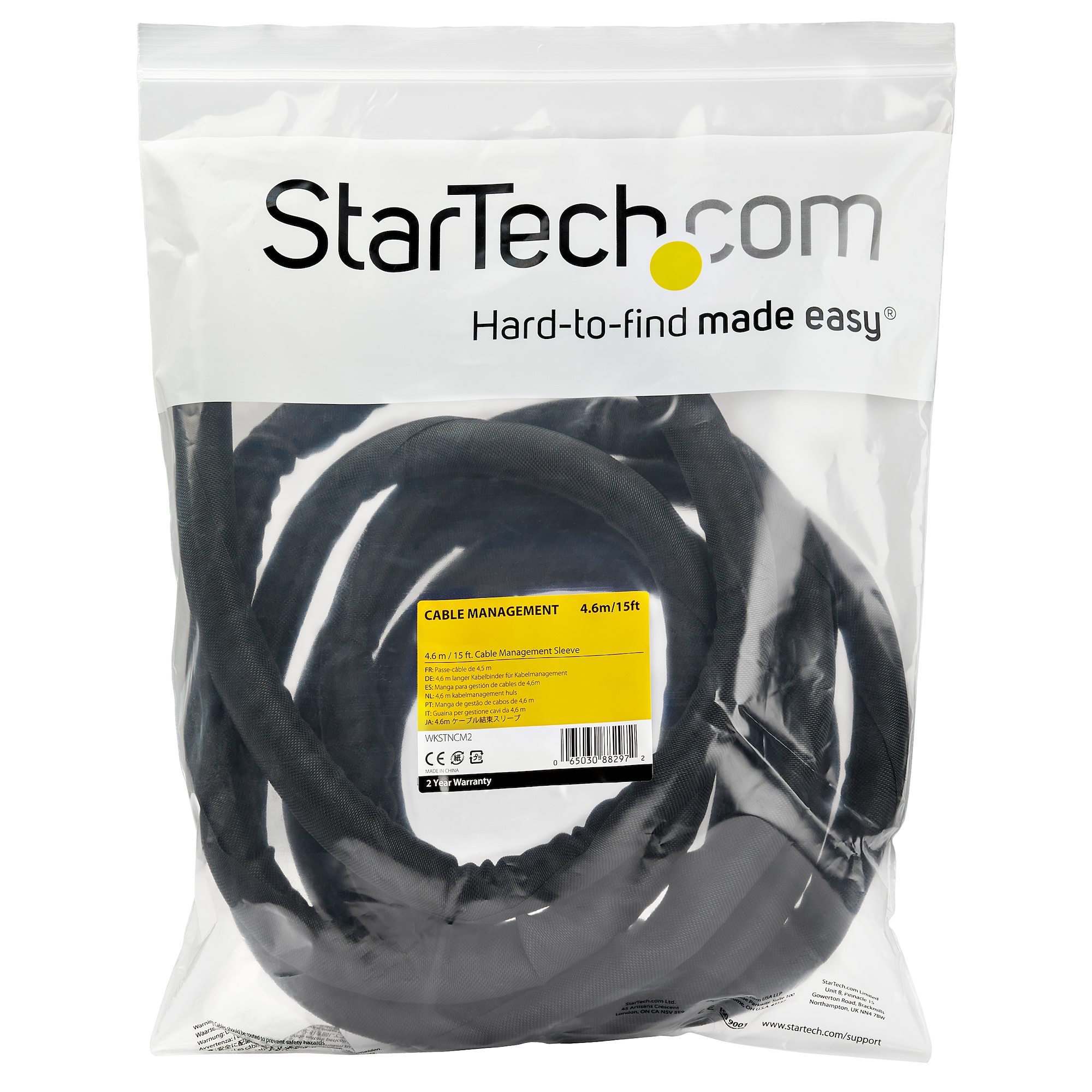 STARTECH.COM 15 ft. / 4.6m Cable Management Sleeve - Trimmable Fabric - Cord Concealer - Wire Hider - Cord Organizer WKSTNCM2