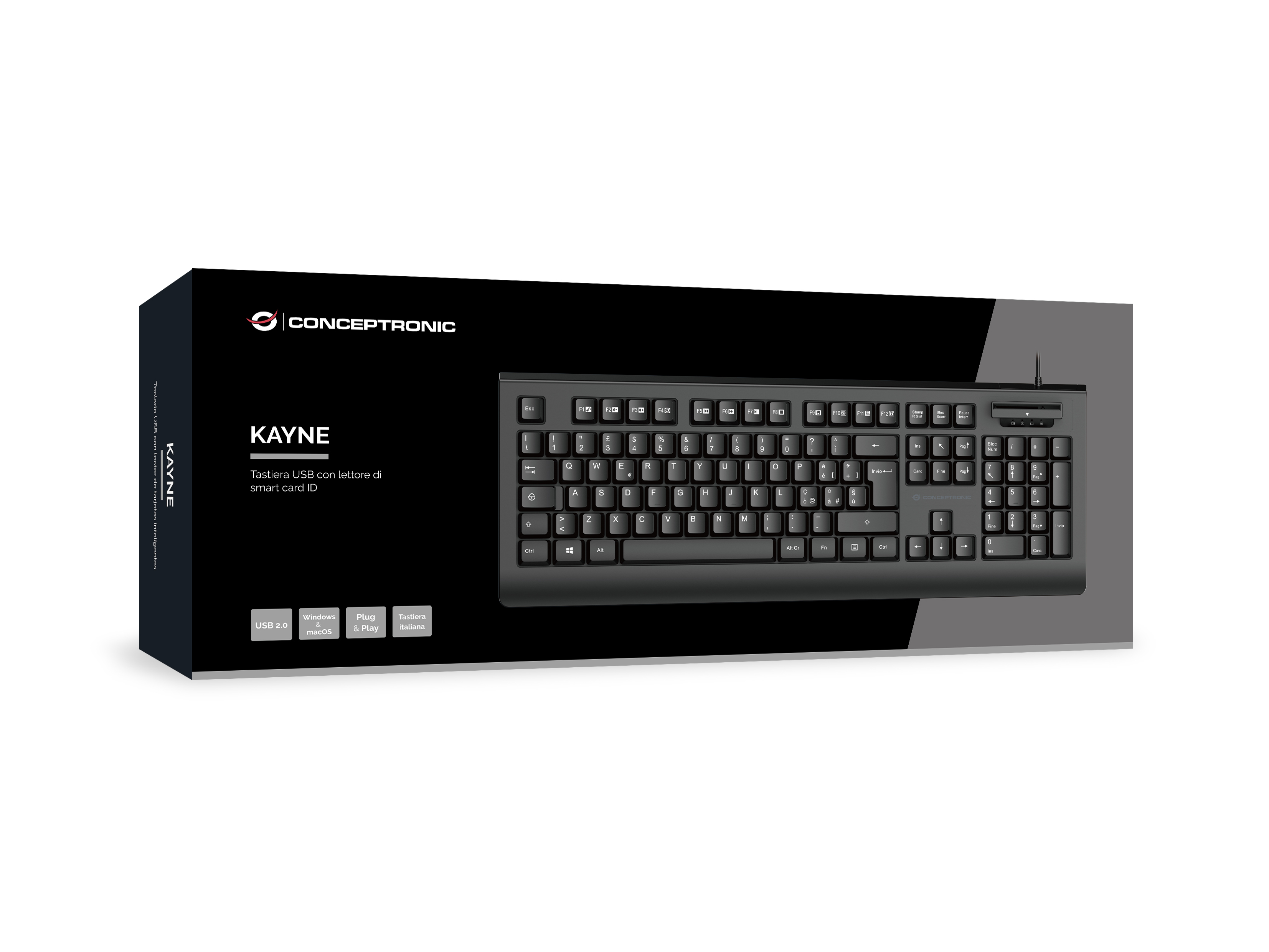 CONCEPTRONIC USB Tastatur +Smart ID-Kartenleser Layout IT sw