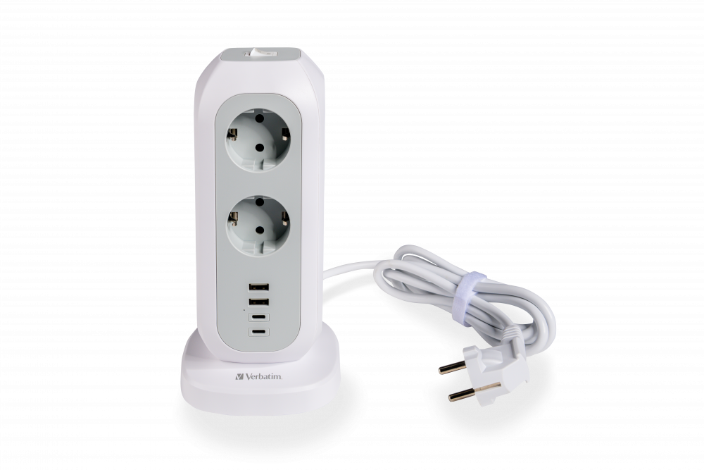 verbatim EUPT-01 11-fach Steckdosenturm 2,0 m weiß mit USB-Buchse