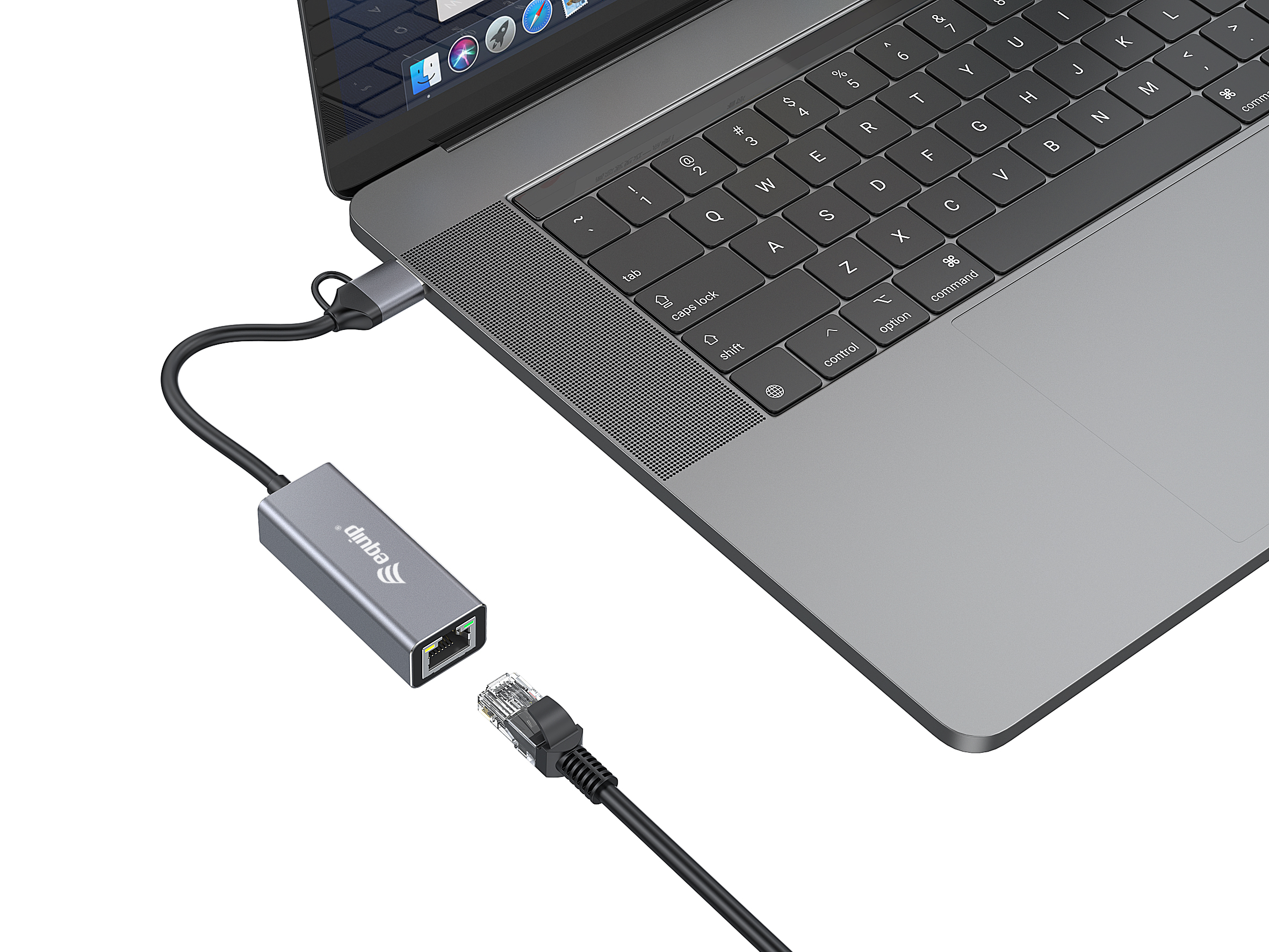 Equip Adapter USB-C->RJ45/USB-A Adapter St/Bu 0.15m Alu.