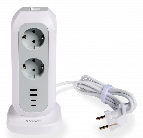 verbatim EUPT-01 11-fach Steckdosenturm 2,0 m weiß mit USB-Buchse
