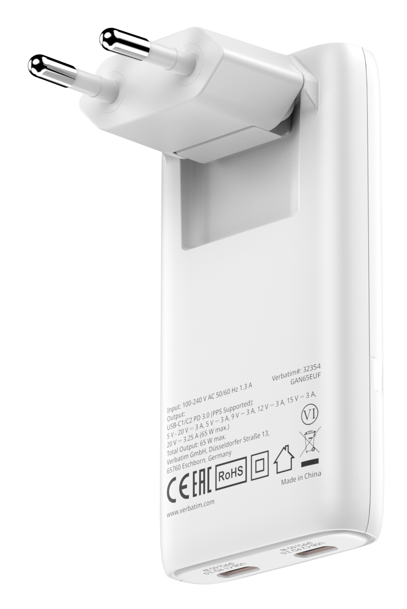 verbatim Fold n’ Go GaN III Ladeadapter weiß, 65 W