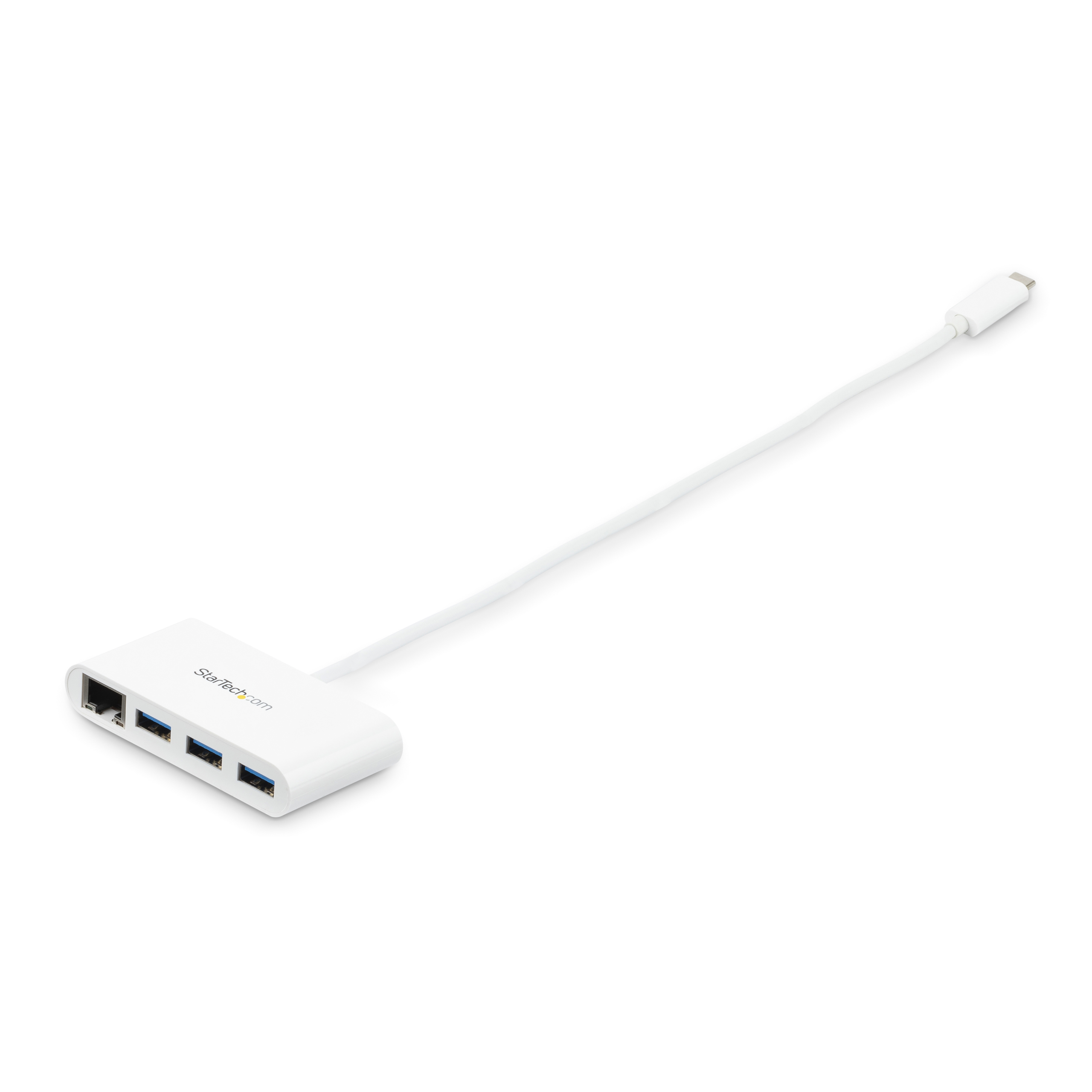 STARTECH.COM 3-Port USB-C Hub with Gigabit Ethernet - USB-C to 3x USB-A - USB 3.0 Hub - White