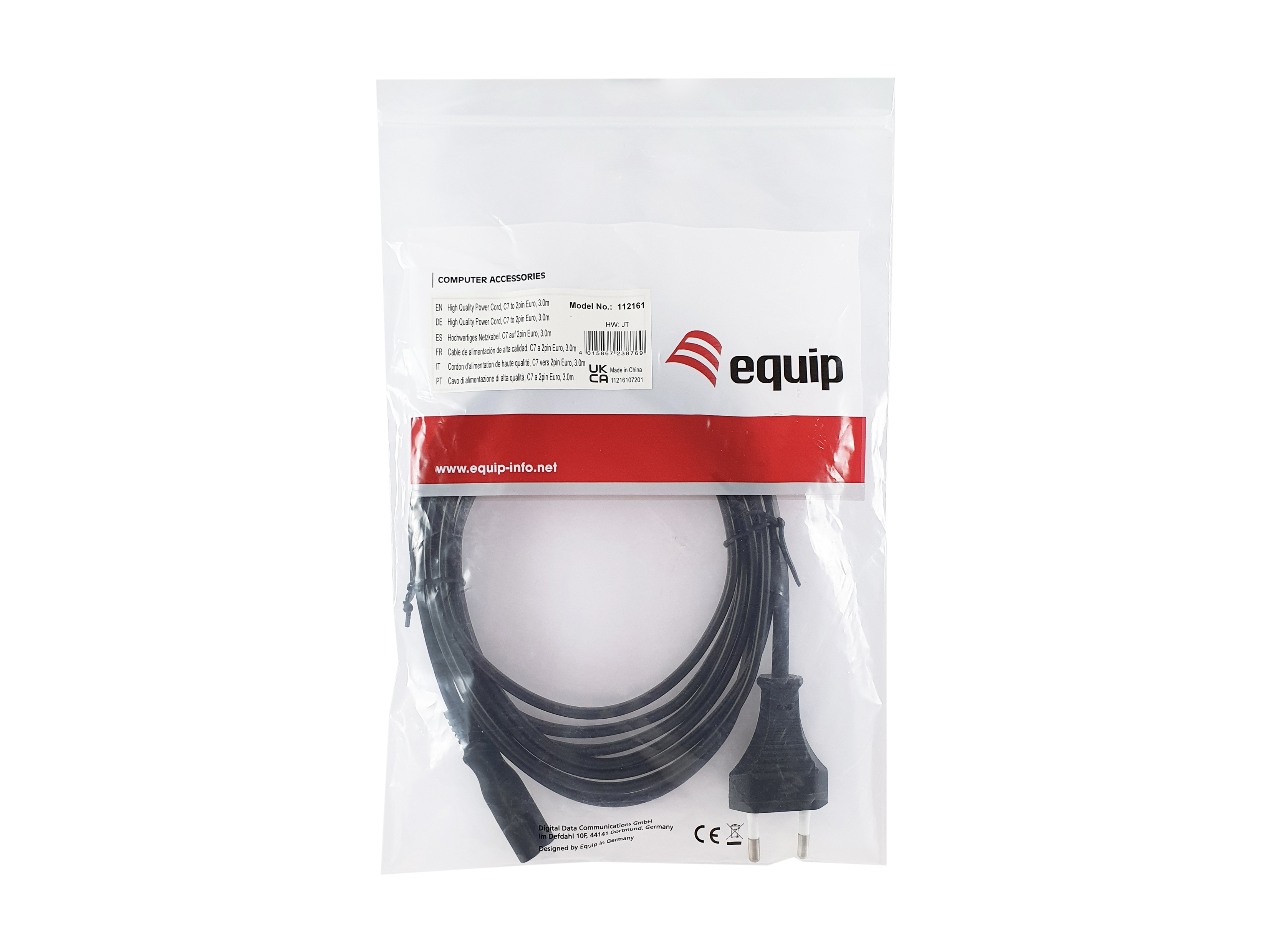 Equip Stromkabel 2pin Euro ->C7 St/Bu schwarz 3.00m PVC Polybeutel