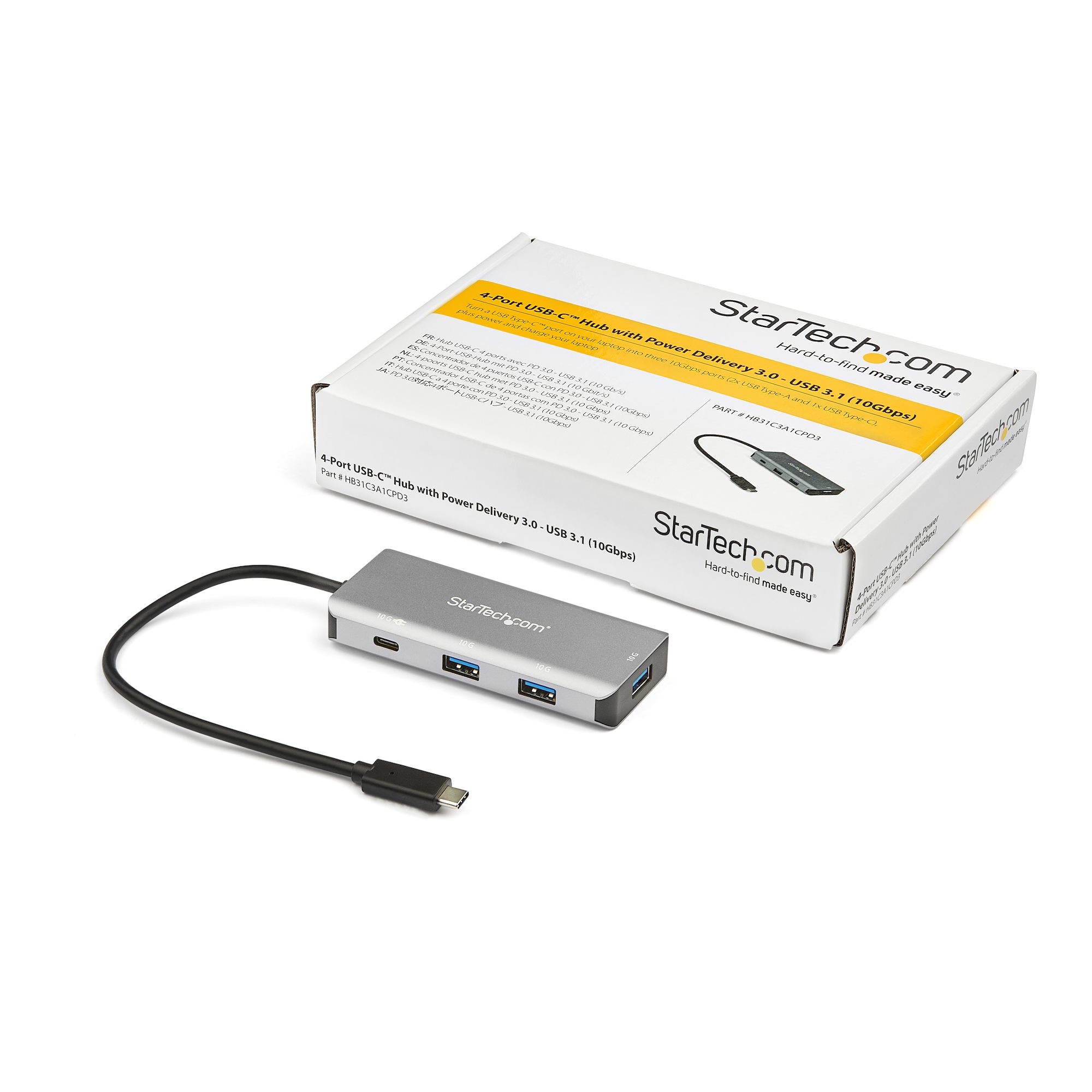 4-PORT USB-C HUB WITH PD 10GBPS - 3X USB-A/1X USB-C