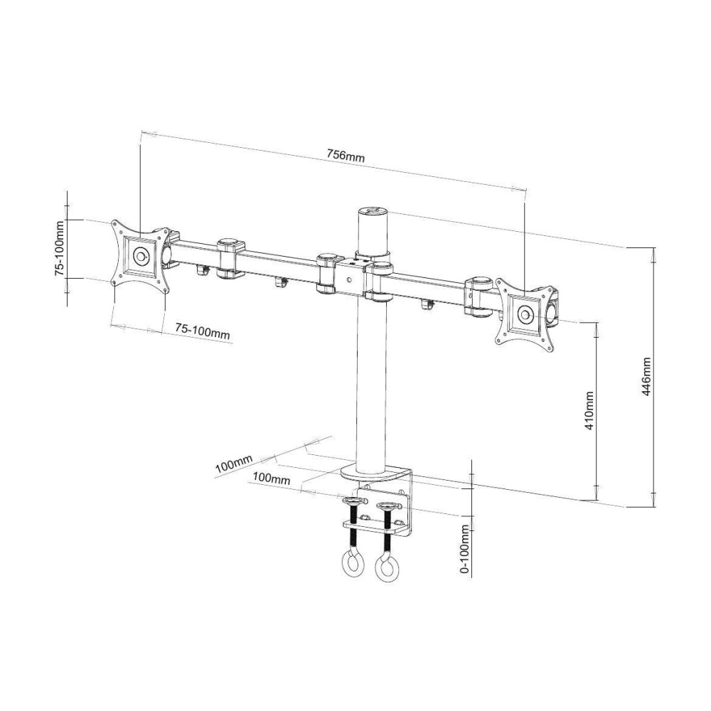 TECHLY Schreibtischhalterung fuer 2 LCD TV LED 38,1cm-68,58cm 13-27Zoll diagonal mit Klemme