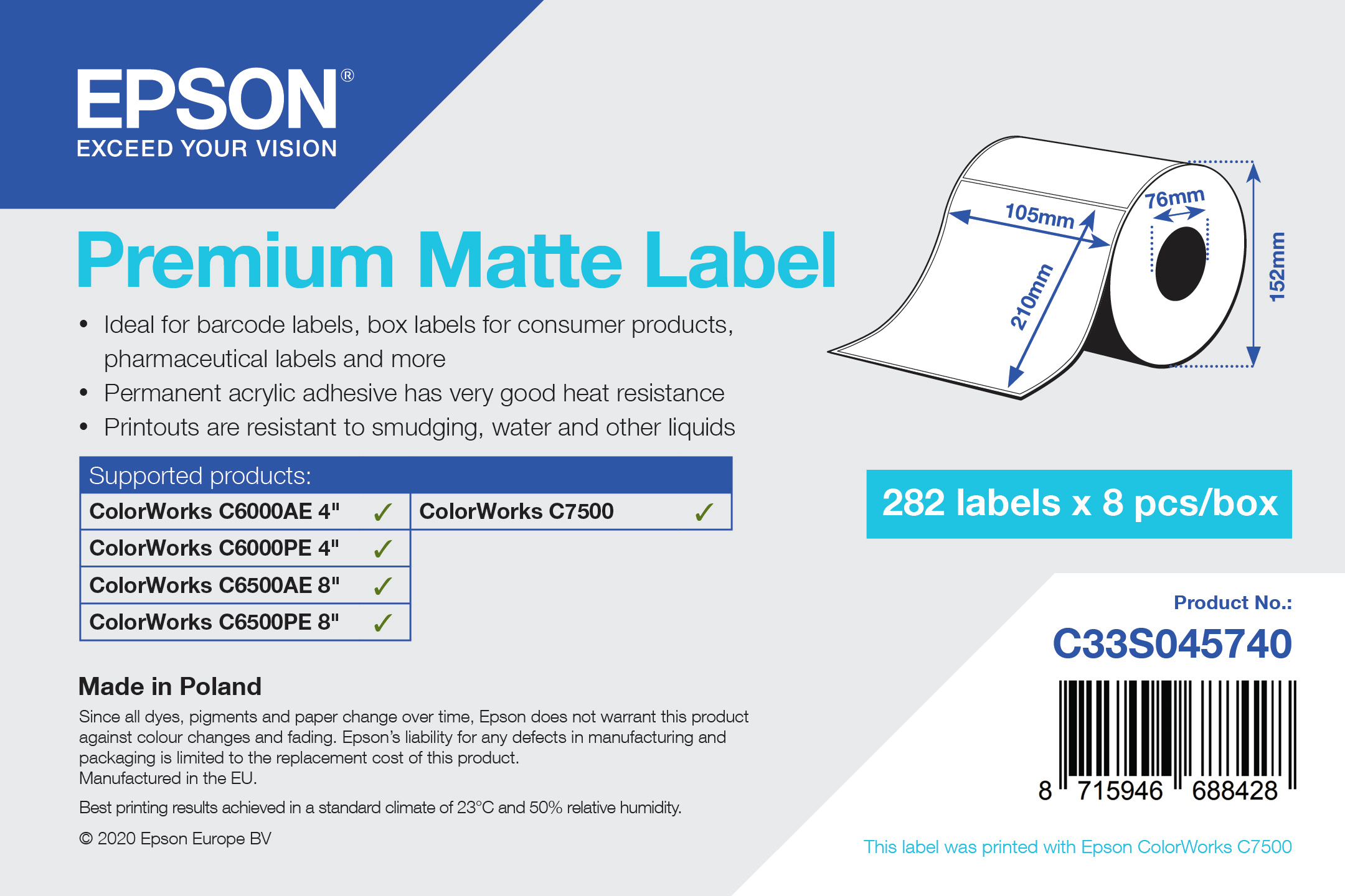 PREMIUM MATTE LABEL DIE-CUTROLL 105MMX210MM 282 LABELS