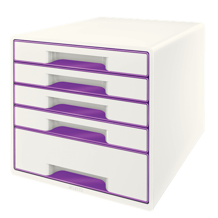 LEITZ Schubladenbox WOW Cube perlweiß/violett 52142062, DIN A4 mit 5 Schubladen, 1 St.