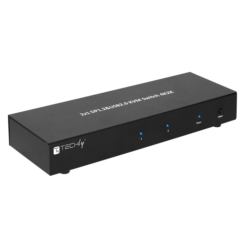 TECHLY KVM Switch Display Port 1.2 2-Port Dual-View schwarz ermoeglicht Informationen via USB und DisplayPort von 2 PCs anzuzeigen