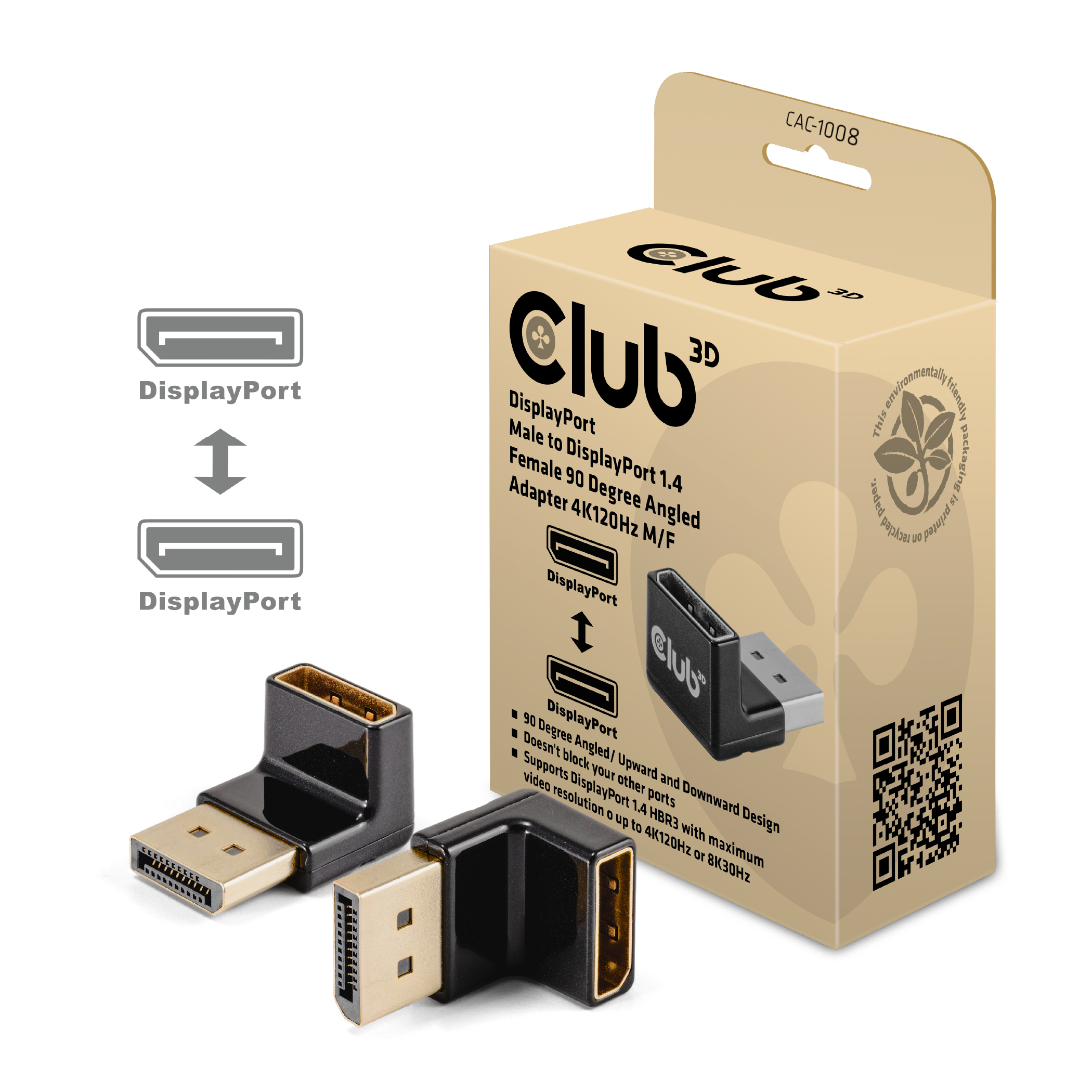 Club3D Adapter DP > DP 1.4 90° abgewinkelt 4K@120Hz St/Bu retail