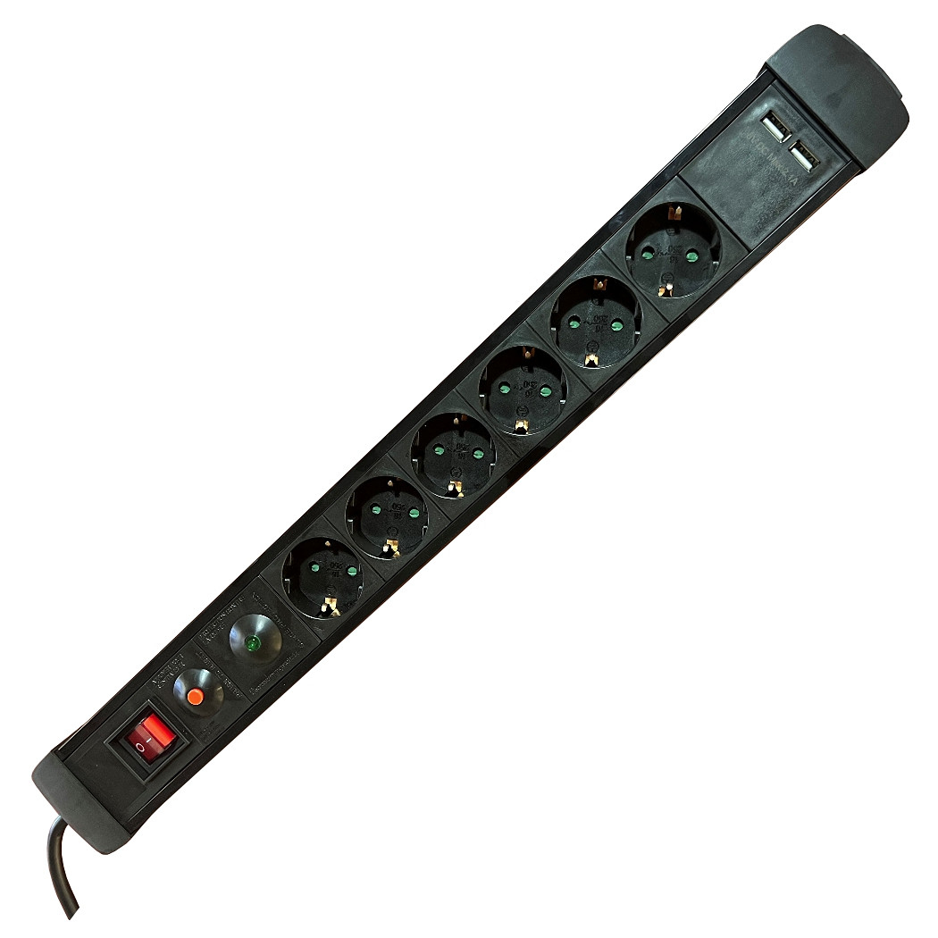 SOCKET STRIP 6S PVC 1.5M 2U BK SURGE AND OVERLOAD PROTECTION