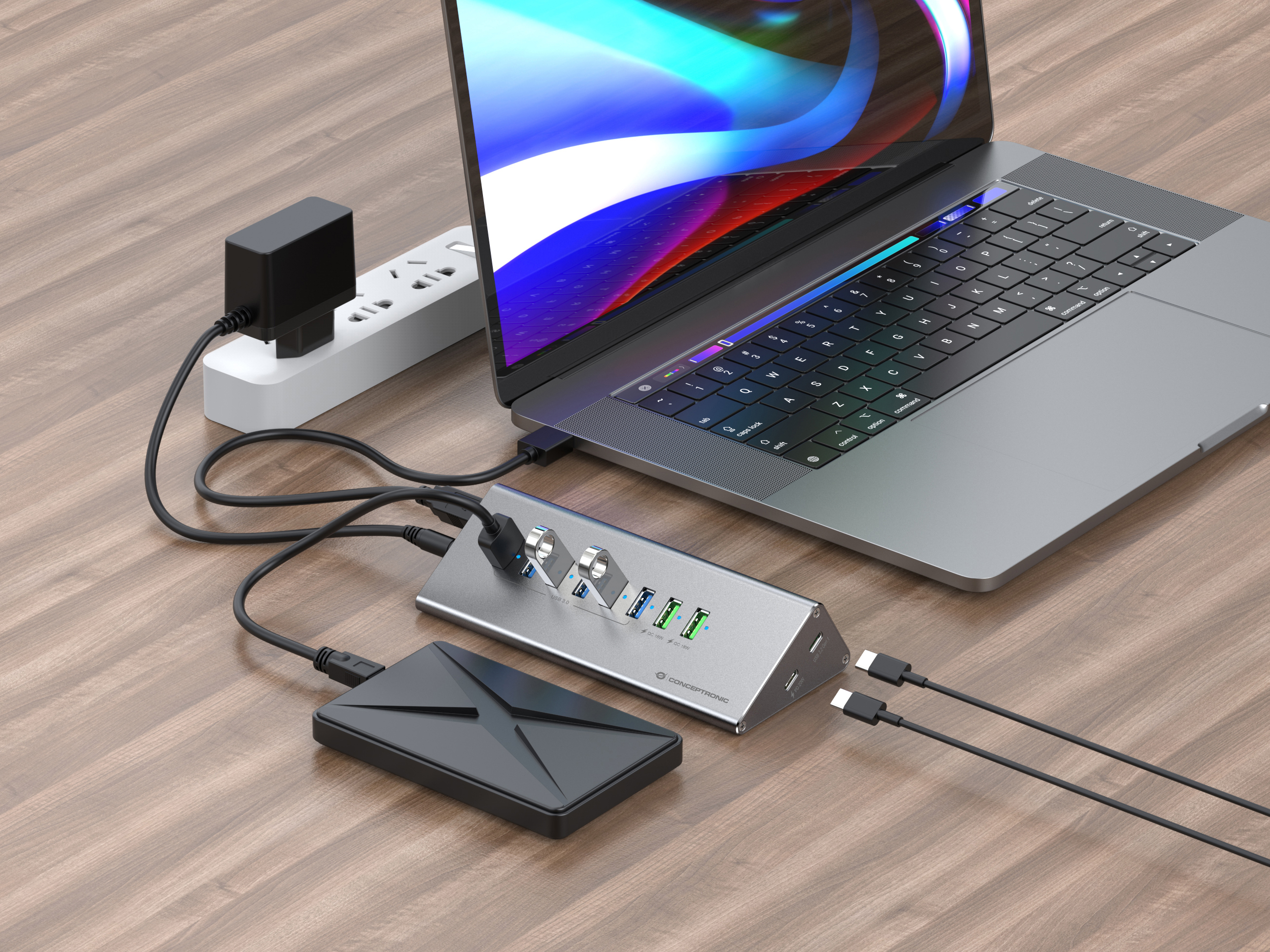 CONCEPTRONIC10-Port Hub USB-A3.0/-C Adap.->6xA3.0+m.Netz. gr