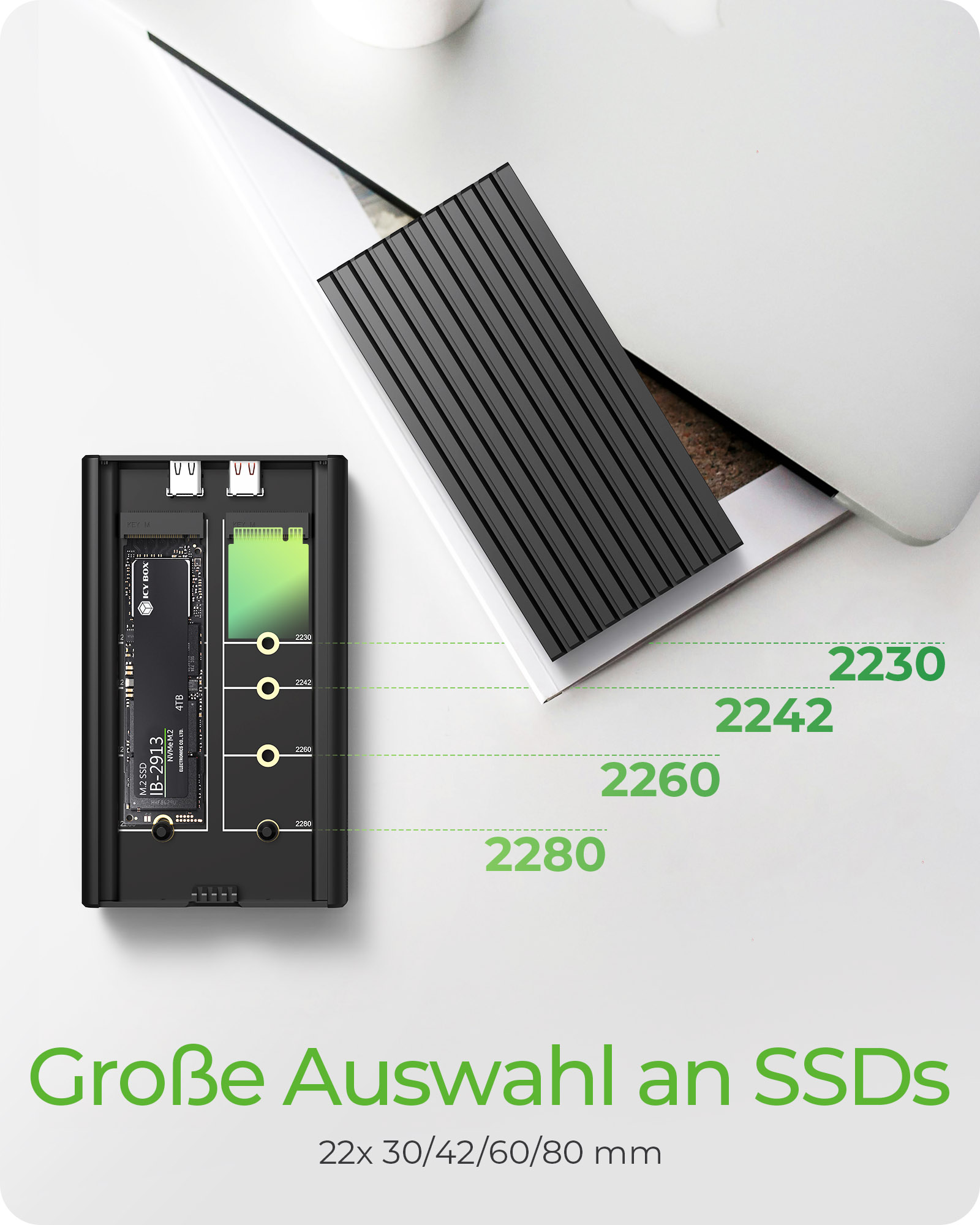 Geh. IcyBox USB 3.2 Gen2x2 Type-C 2-fach M.2 PCle NVMe