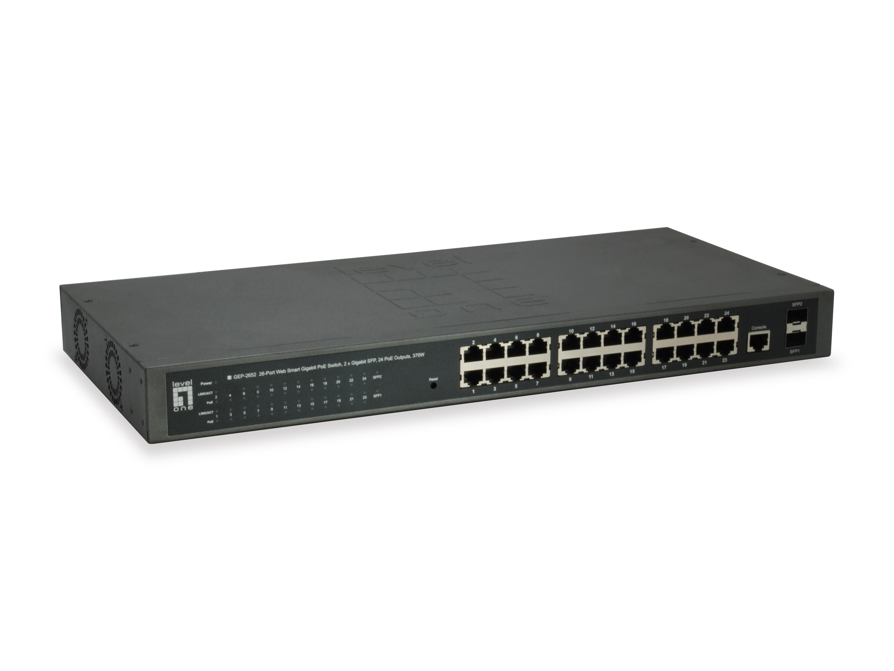 LevelOne PoE+Switch 24xGE PoE/2xSFP 370W 19WebSmart managed