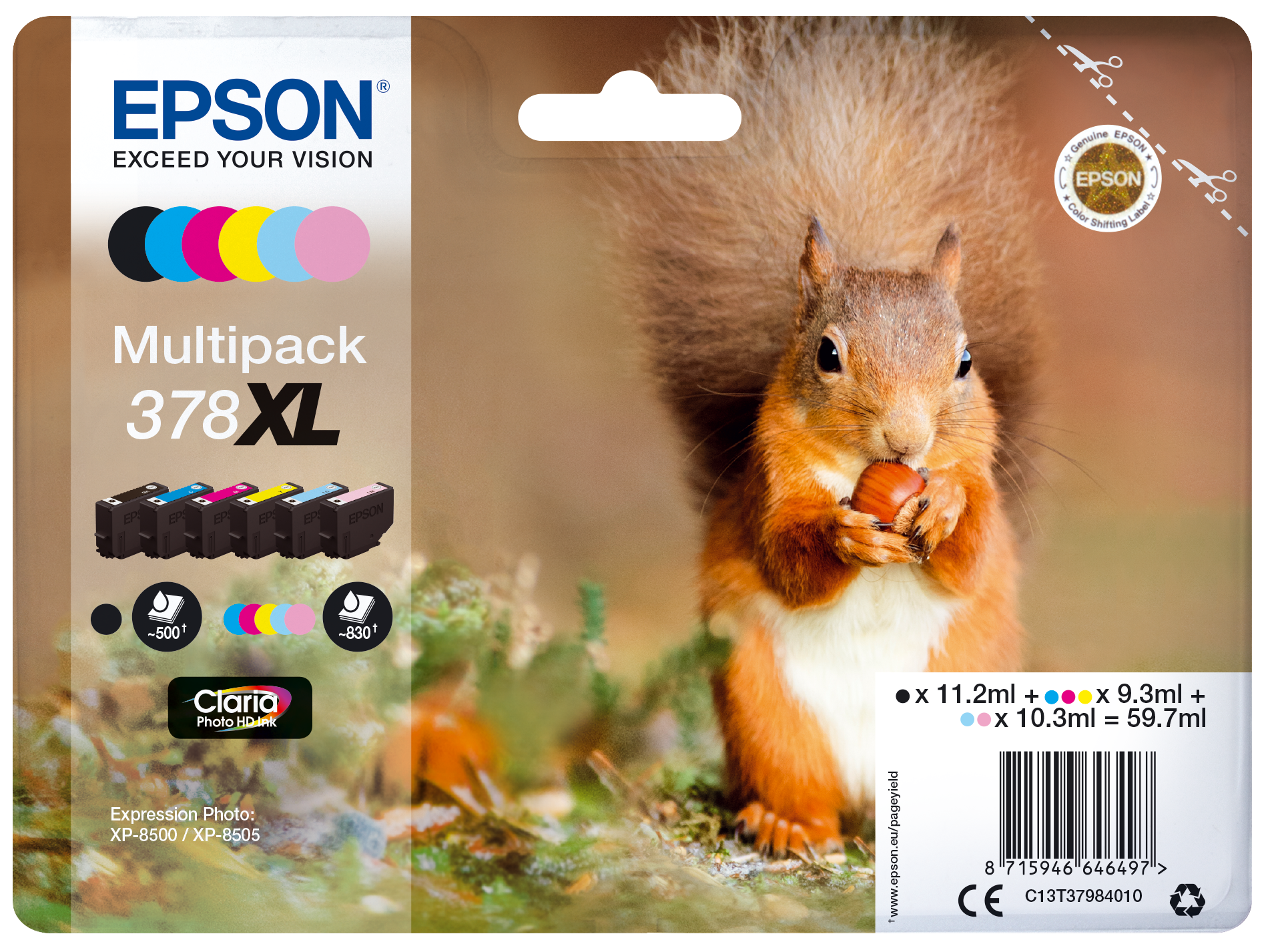 EPSON 378XL/T37984 (Eichhörnchen) schwarz, cyan, magenta, gelb, light cyan, light magenta Druckerpatronen, 6er-Set