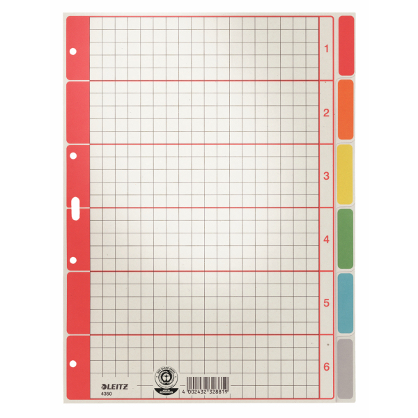LEITZ Ordnerregister DIN A4 Vollformat 1-6 grau, farbig 6-teilig, 1 Satz