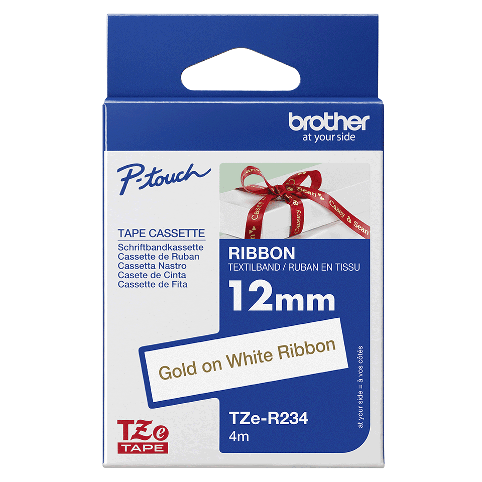 brother Textil-Schriftband TZe-R234 TZER234, 12 mm, gold auf weiß, 1 St.