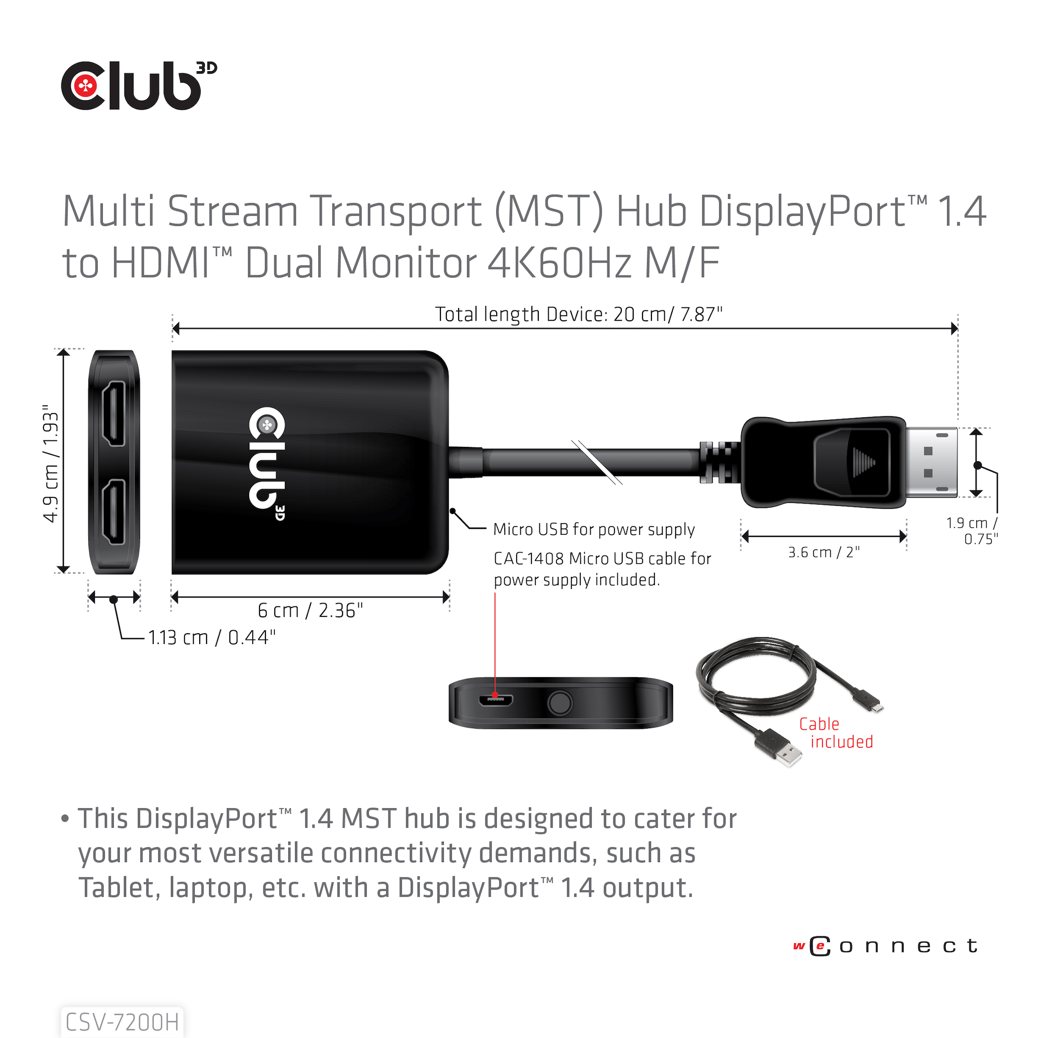 Club3D Multi Streaming Transport Hub 1xDP->2xHDMI Polybeutel