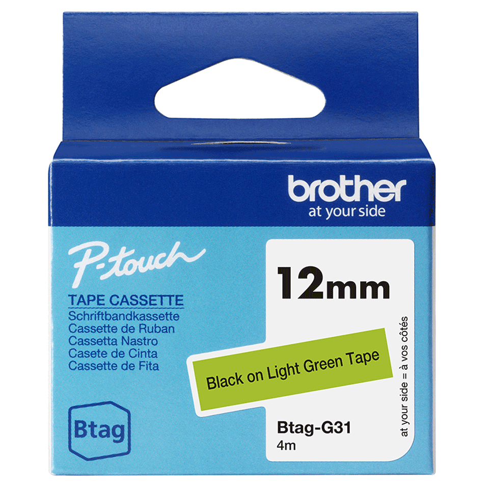 brother Schriftband Btag BTAGG31, 12 mm, schwarz auf grün, 1 St.