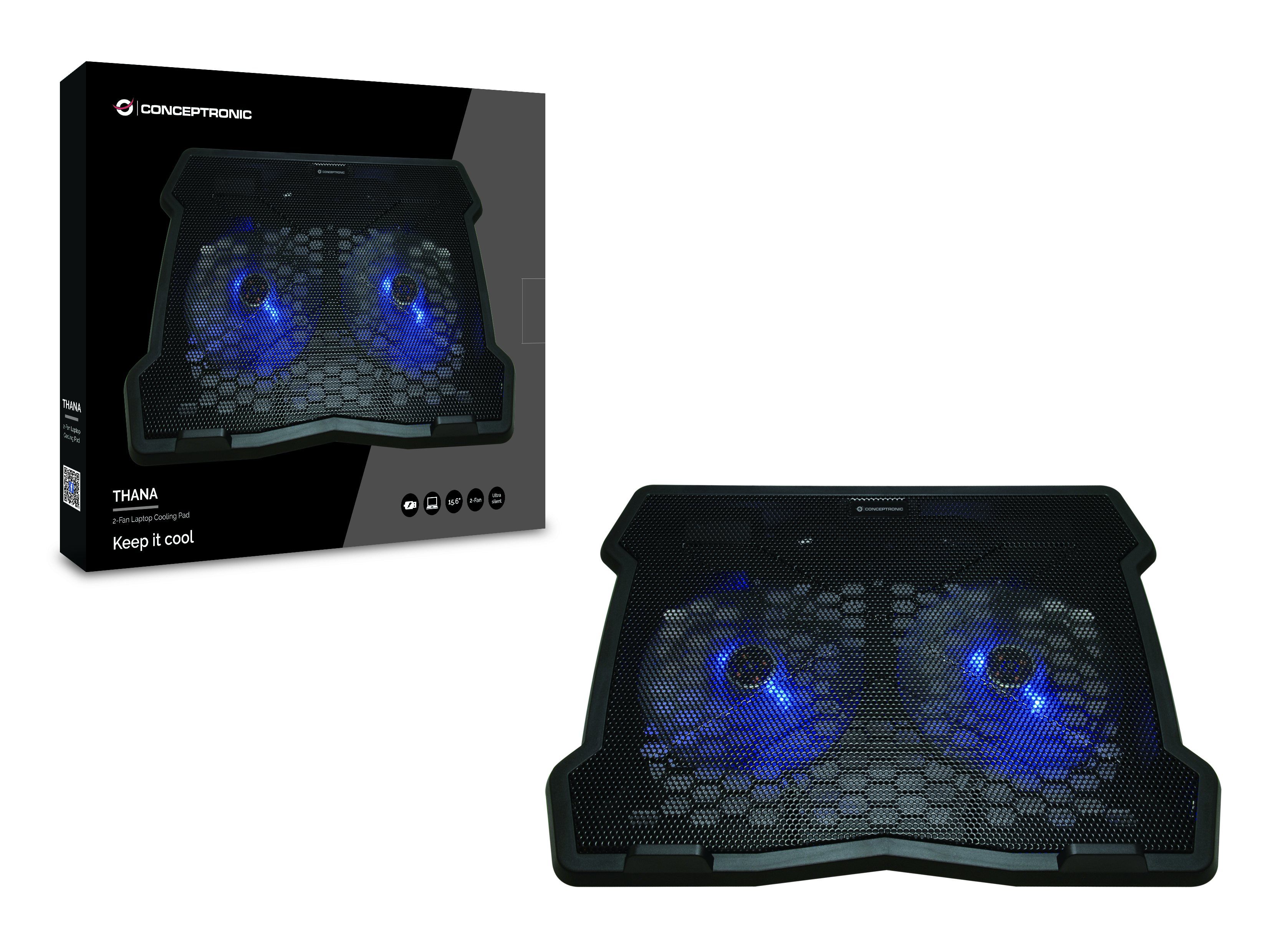 CONCEPTRONIC 2-Fan USB-A2.0 Laptop-Kühlpad 5Kg 15.6 sw