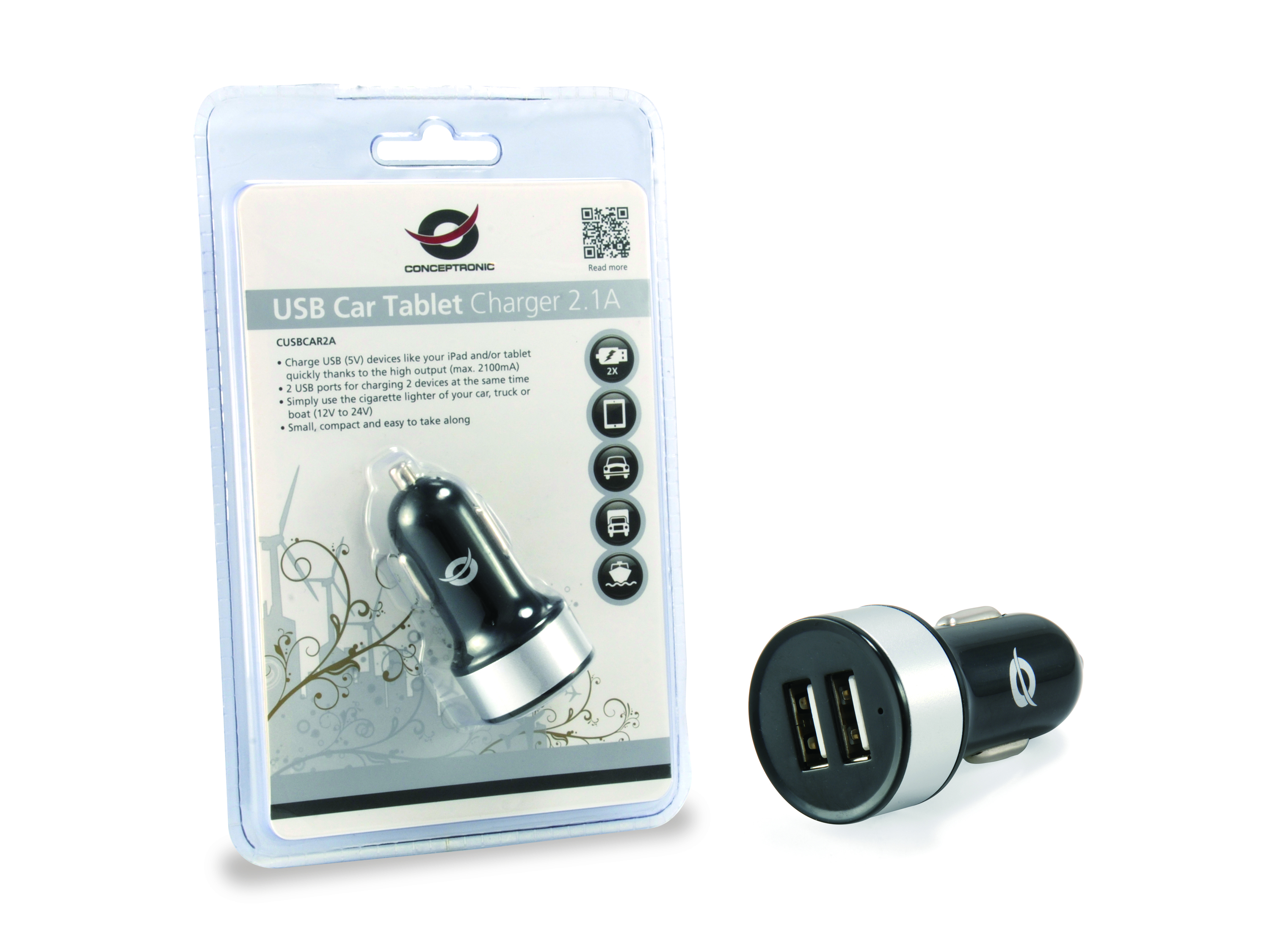 CONCEPTRONIC KFZ-Ladegerät 2-Port 2xUSB-A 10.5W sw