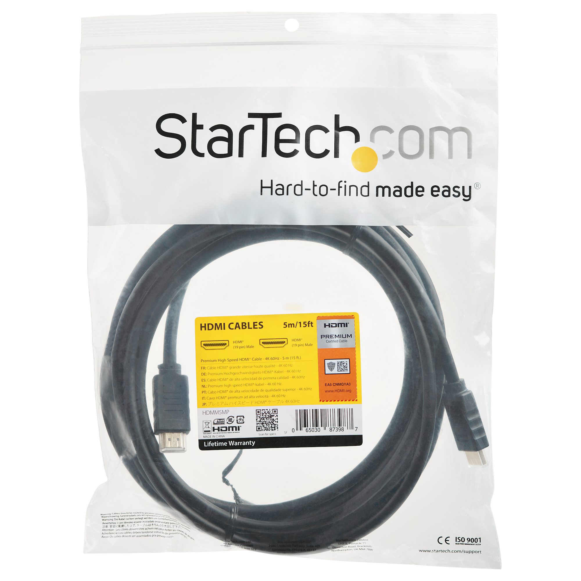StarTech.com Premium High Speed HDMI Kabel 5 m mit Ethernet 4K 60Hz Schwarz