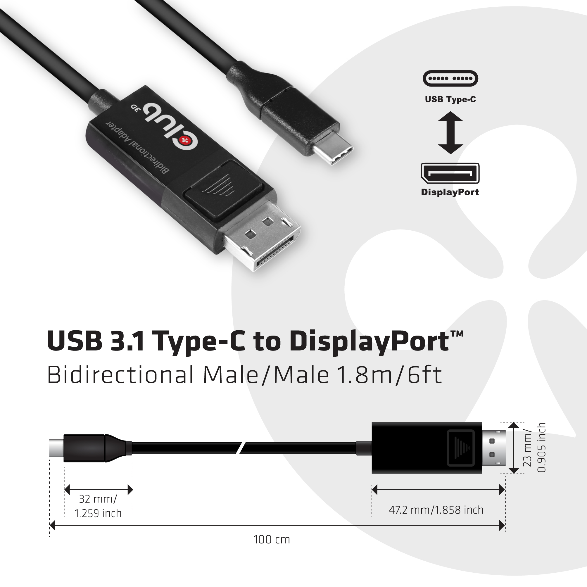 Club3D Kabel USB 3.1 Typ C > DP 1.4 8K60Hz UHD 1,8m St/St retail