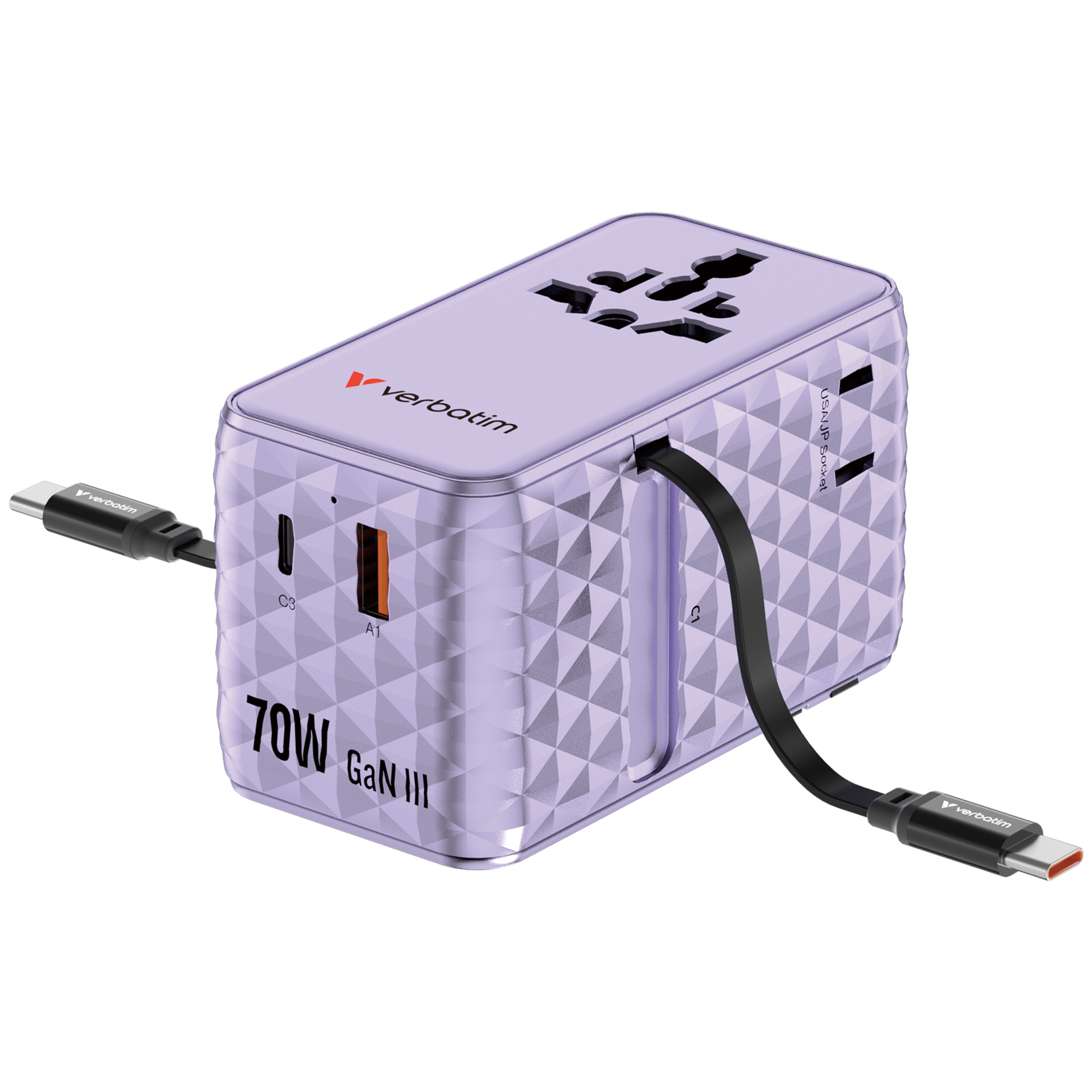 Verbatim Charge'n'Travel Adapter 70W 2C retractable purple
