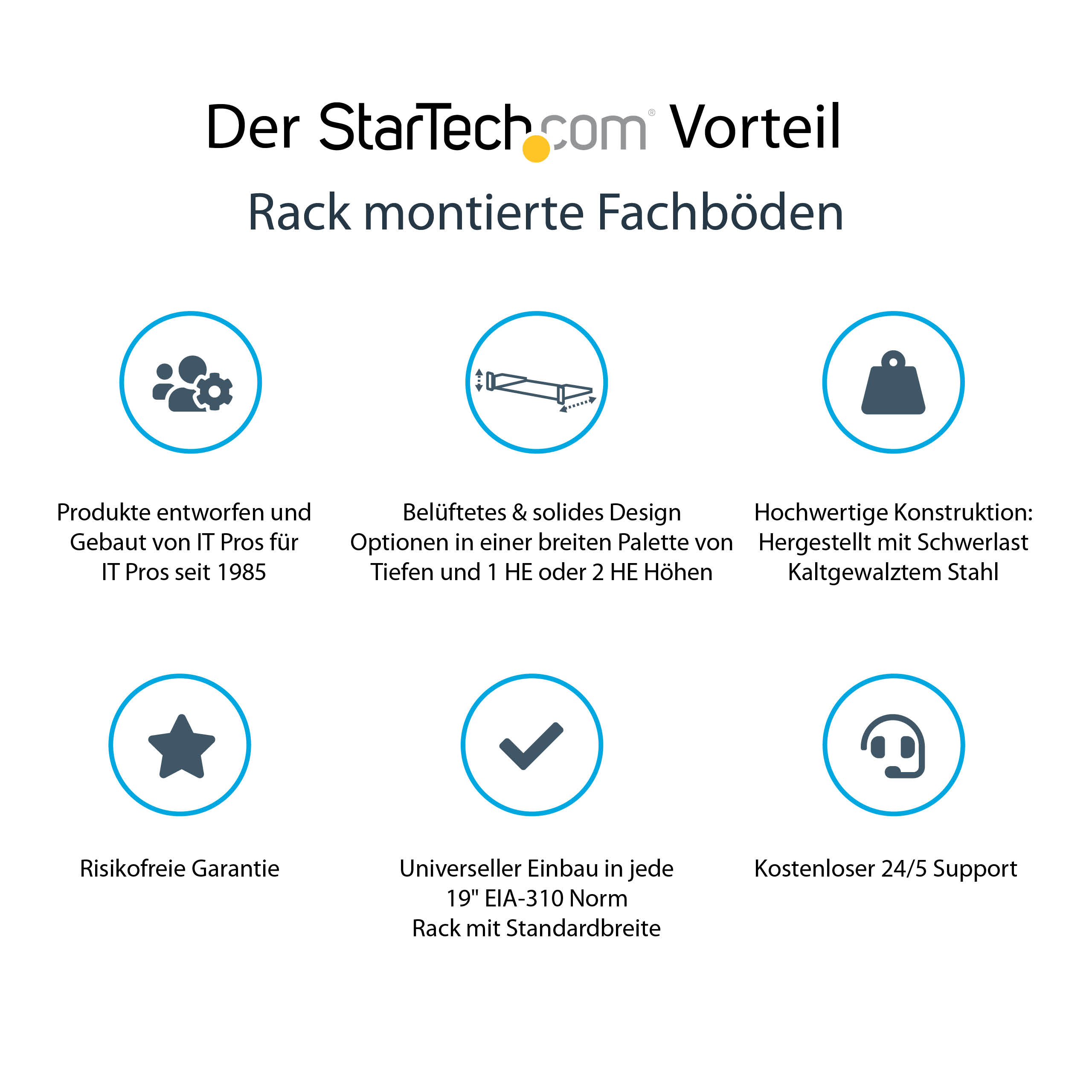 STARTECH.COM 2U 16in Universal Vented Rack Mount Cantilever Shelf - Fixed Server Rack Cabinet Shelf - 50lbs / 22kg