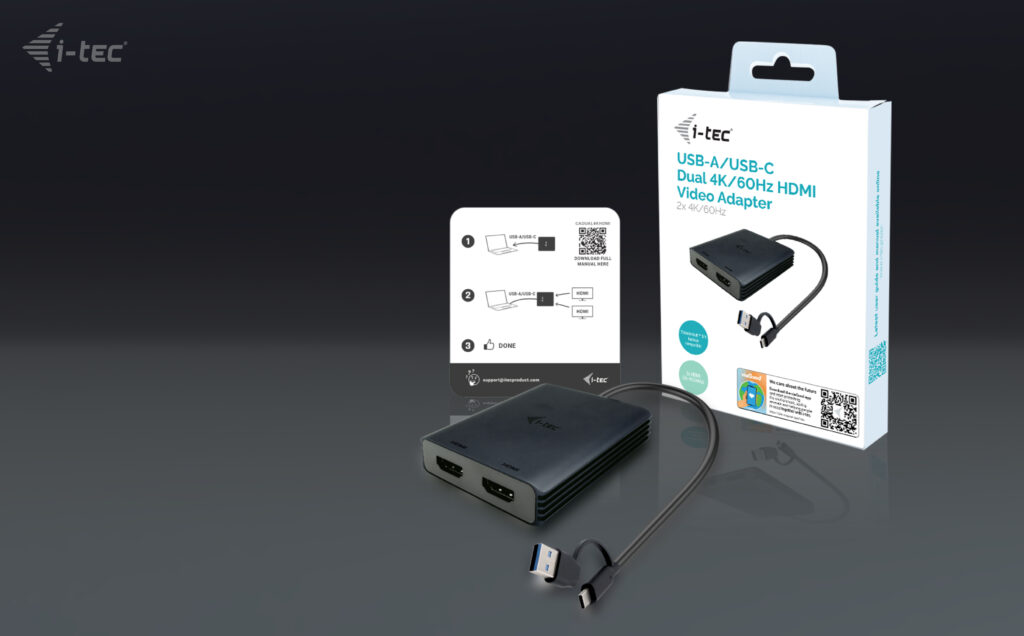 I-TEC USB-A/USB-C Dual 4K HDMI Video Adapter 2x 4K HDMI Display Adapter mit DisplayLink Chip 6950
