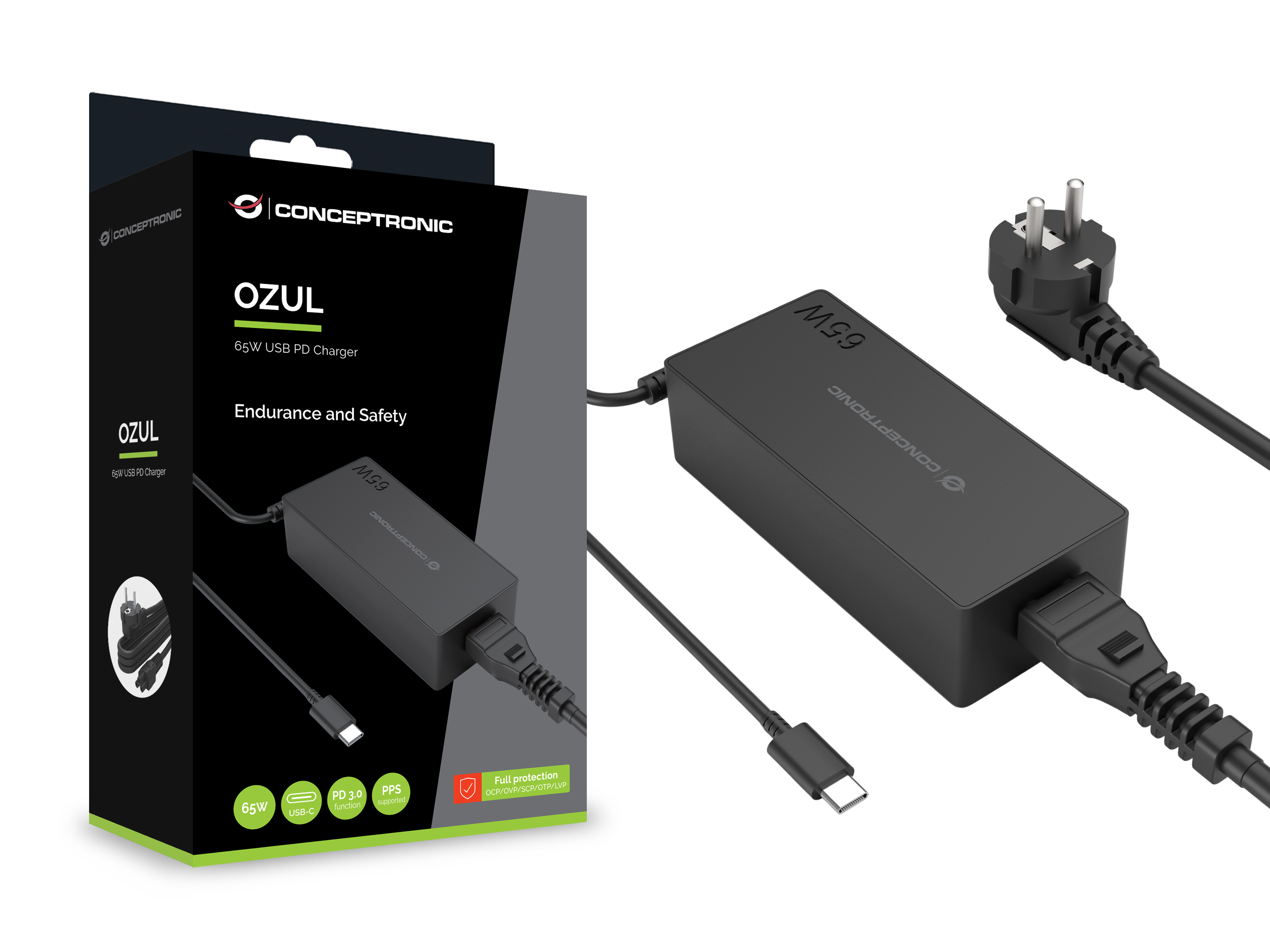 CONCEPTRONIC Ladegerät 1Port GaN USB-C 65WPD3.0/PPS sw
