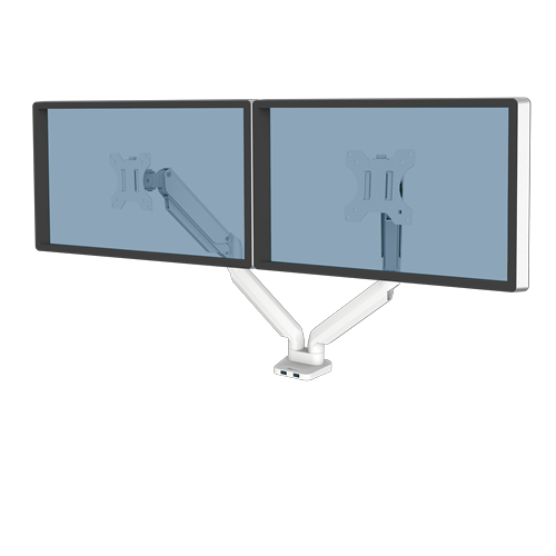 Fellowes Monitor-Halterung Platinum Series 8056301 weiß für 2 Monitore, Tischklemme, Tischbohrung